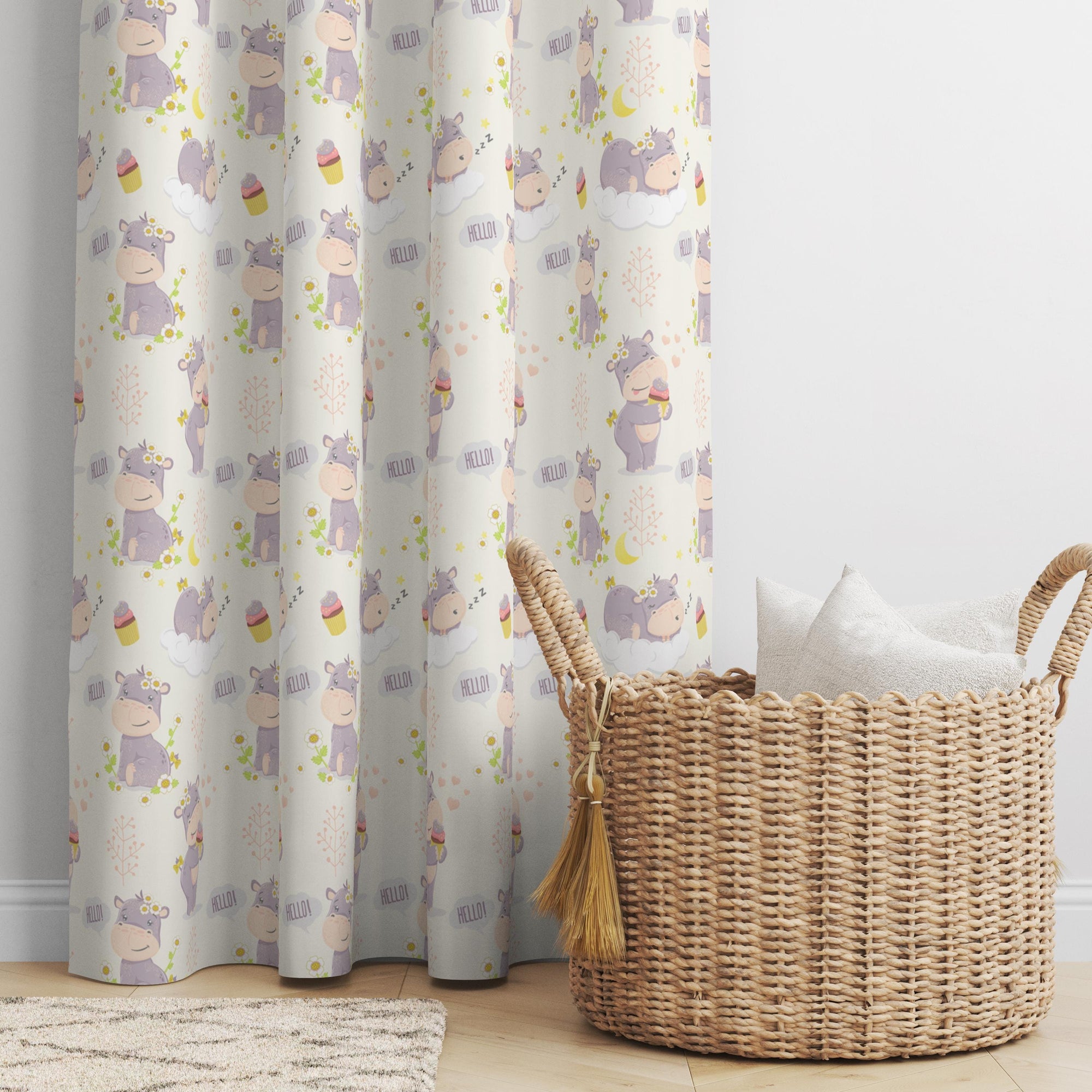 Cute Animals Print Curtain, Kids Room Drapes, Cute Animals Nursery Curtain, Cartoon Animal Window Curtain Panels, Toddler Print Drapes