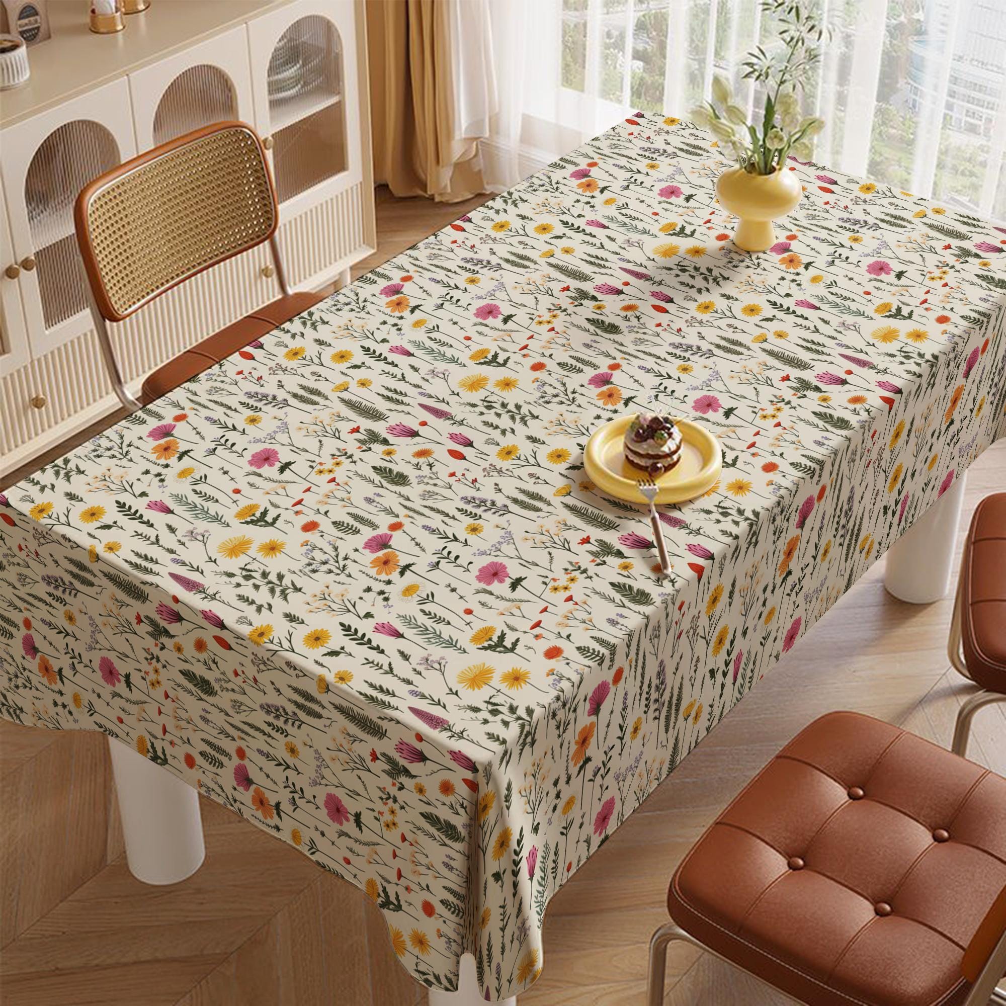 Wildflower Table Cloths, Botanical Floral Table Cover, Spring Summer Table Decor, Cottagecore Kitchen Table Linens, Nature Print Tablecloth