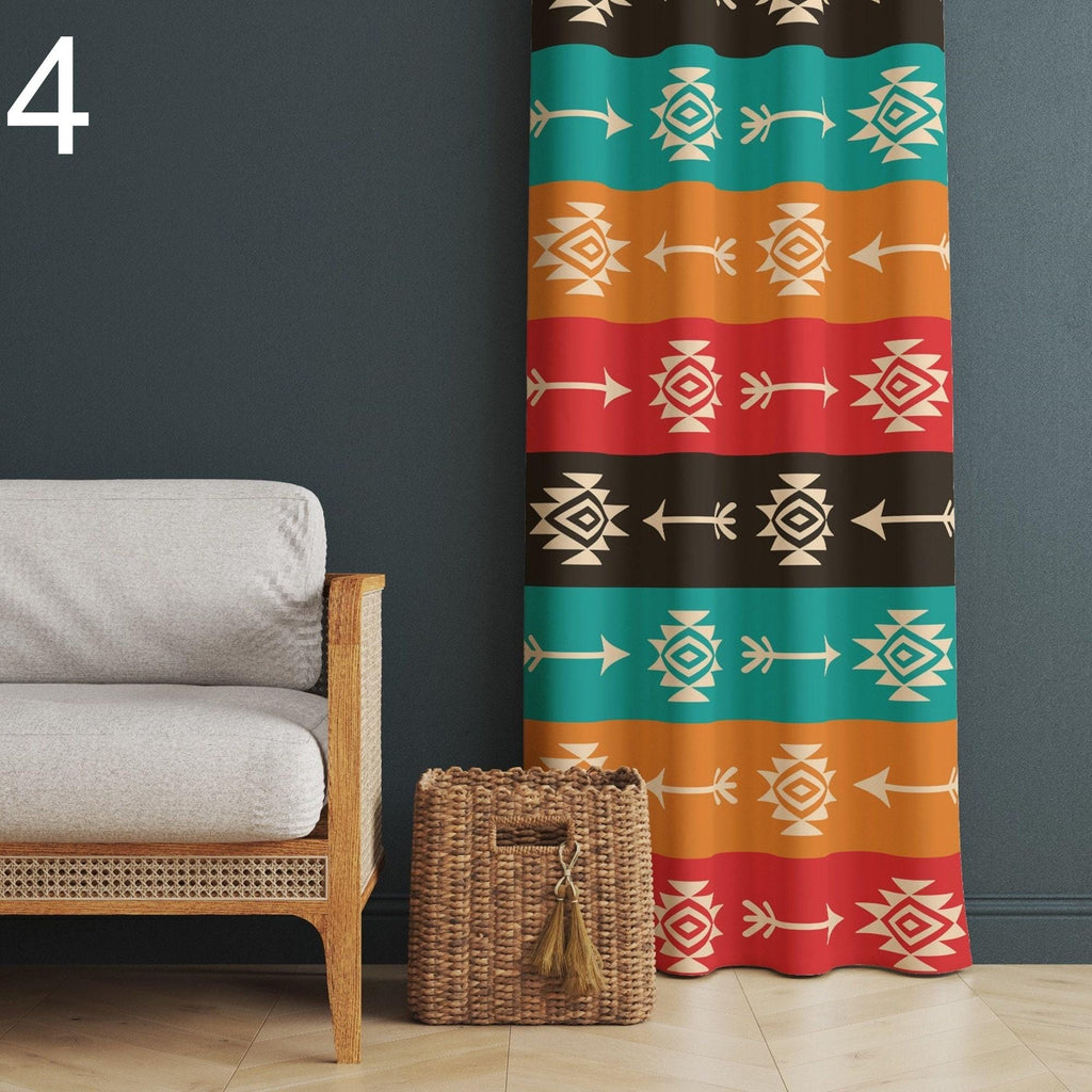 Tribal Geometric Curtains, Southwestern Pattern Drapes, Boho Earth Tone Window Panels, Native Inspired Aztec Curtain