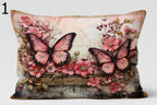 Butterfly Floral Pillow Covers, Pink Cherry Blossom Cushion Covers, Romantic Spring Throw Pillows, Nature Art Decorative Pillowcase
