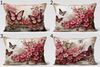 Butterfly Floral Pillow Covers, Pink Cherry Blossom Cushion Covers, Romantic Spring Throw Pillows, Nature Art Decorative Pillowcase
