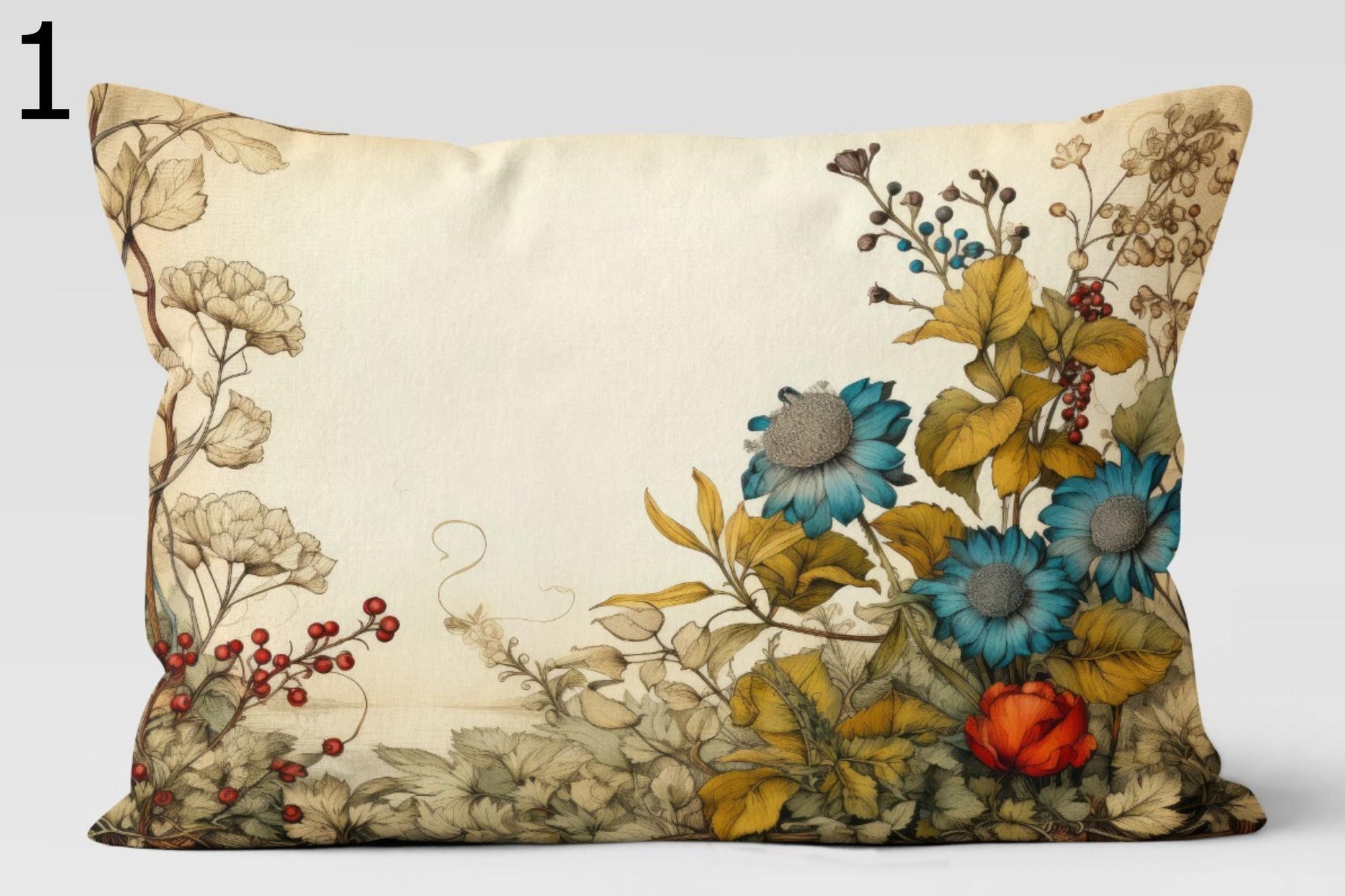 Vintage Botanical Pillow Covers, Cottagecore Floral Cushion Covers, Autumn Nature Throw Pillow, Rustic Farmhouse Pillowcase