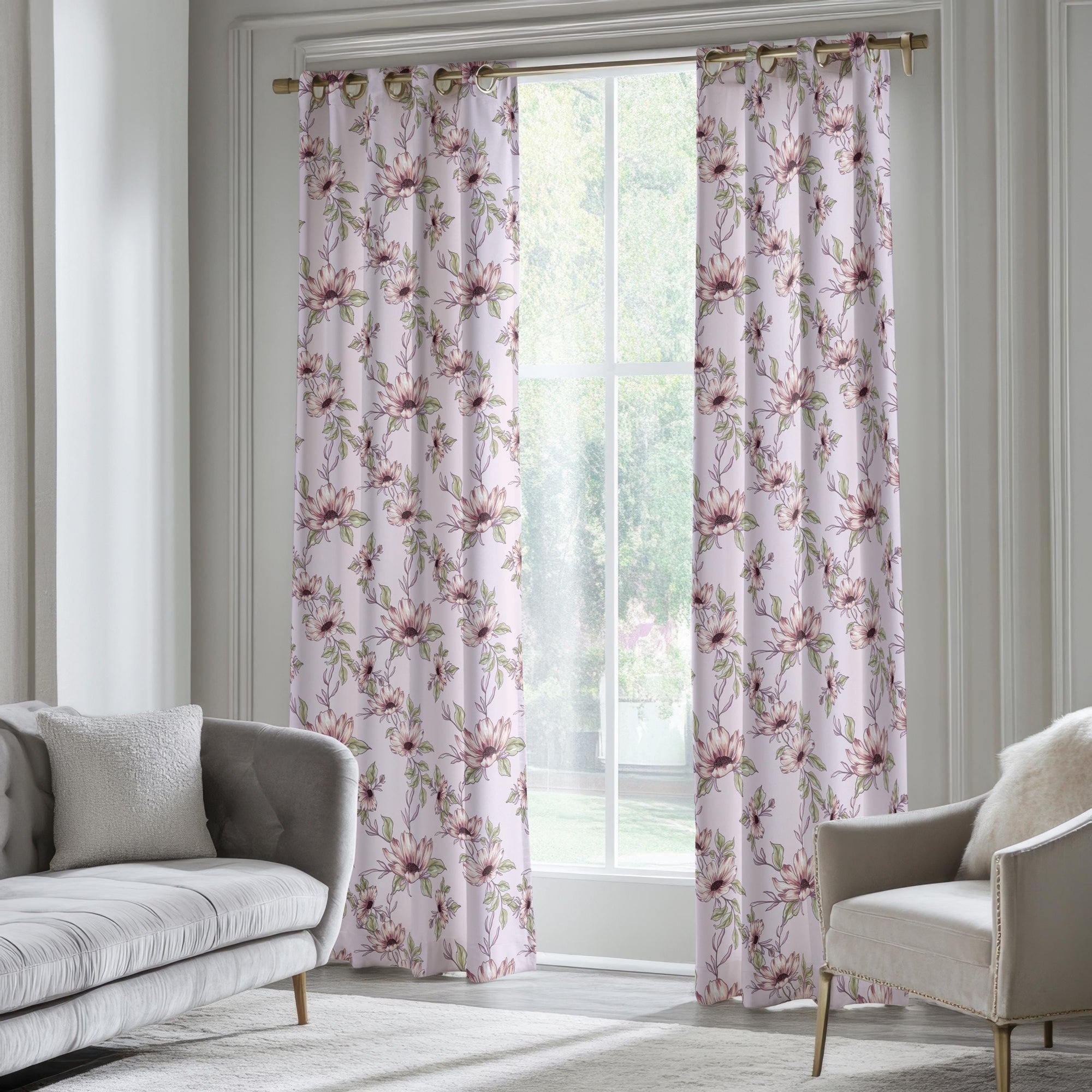 Purple Floral Curtains, Flowers Window Panels, Colorful Floral Drapes, Floral Curtains, Floral Purple Curtain Panels