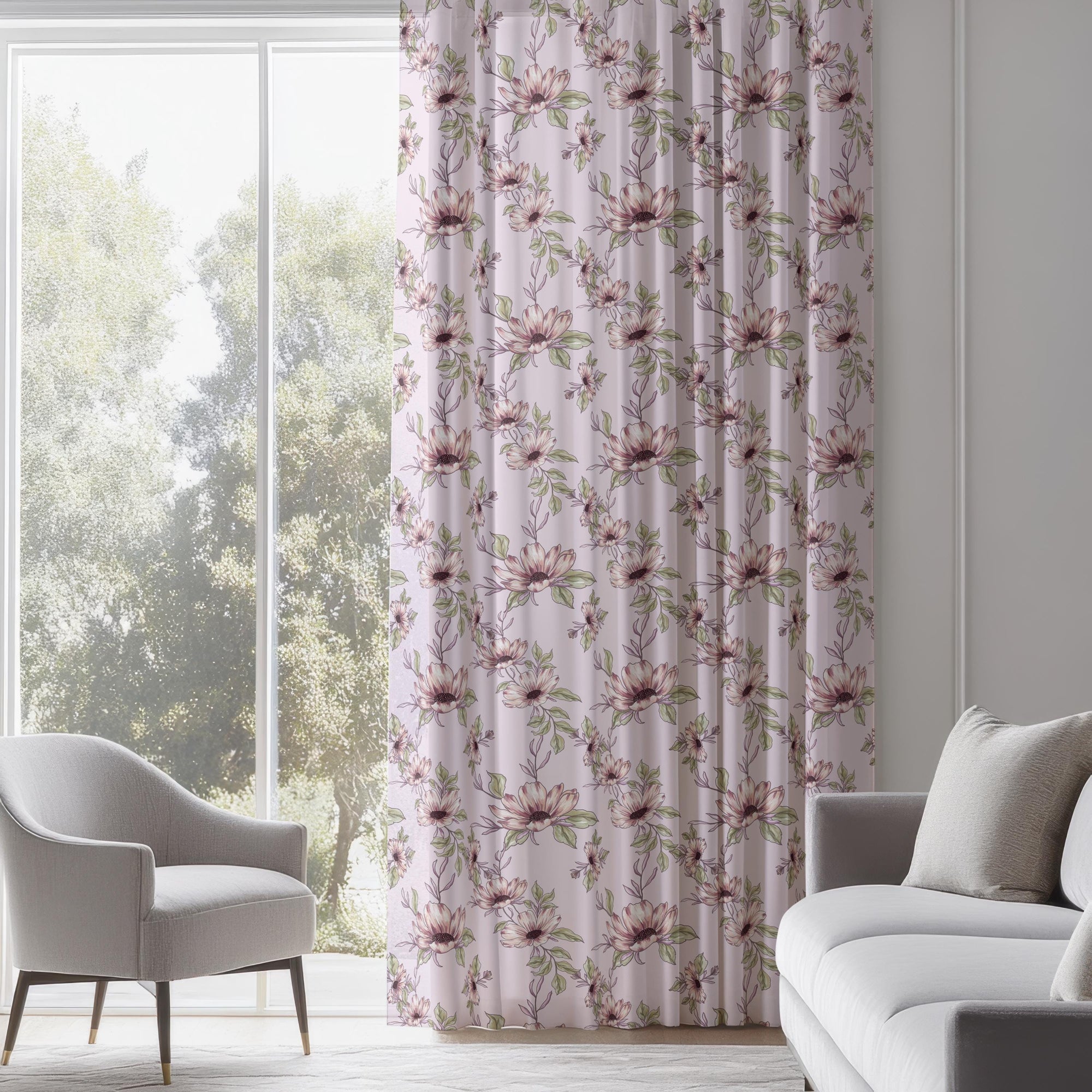 Purple Floral Curtains, Flowers Window Panels, Colorful Floral Drapes, Floral Curtains, Floral Purple Curtain Panels