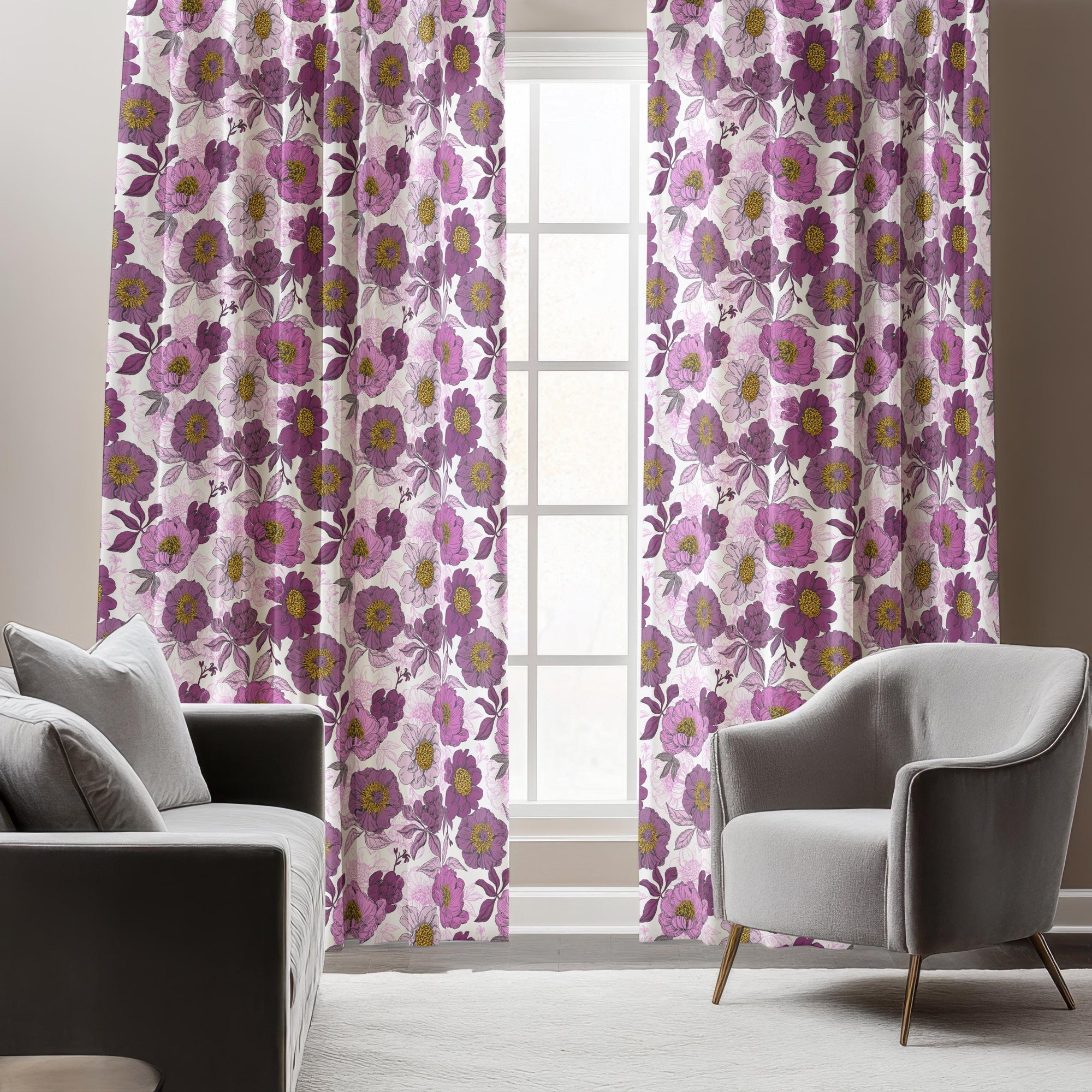 Floral Print Curtains, Purple Floral Curtains, Flowers Window Curtain Panels, Colorful Floral Drapes, Floral Curtain Panels, Purple Curtains