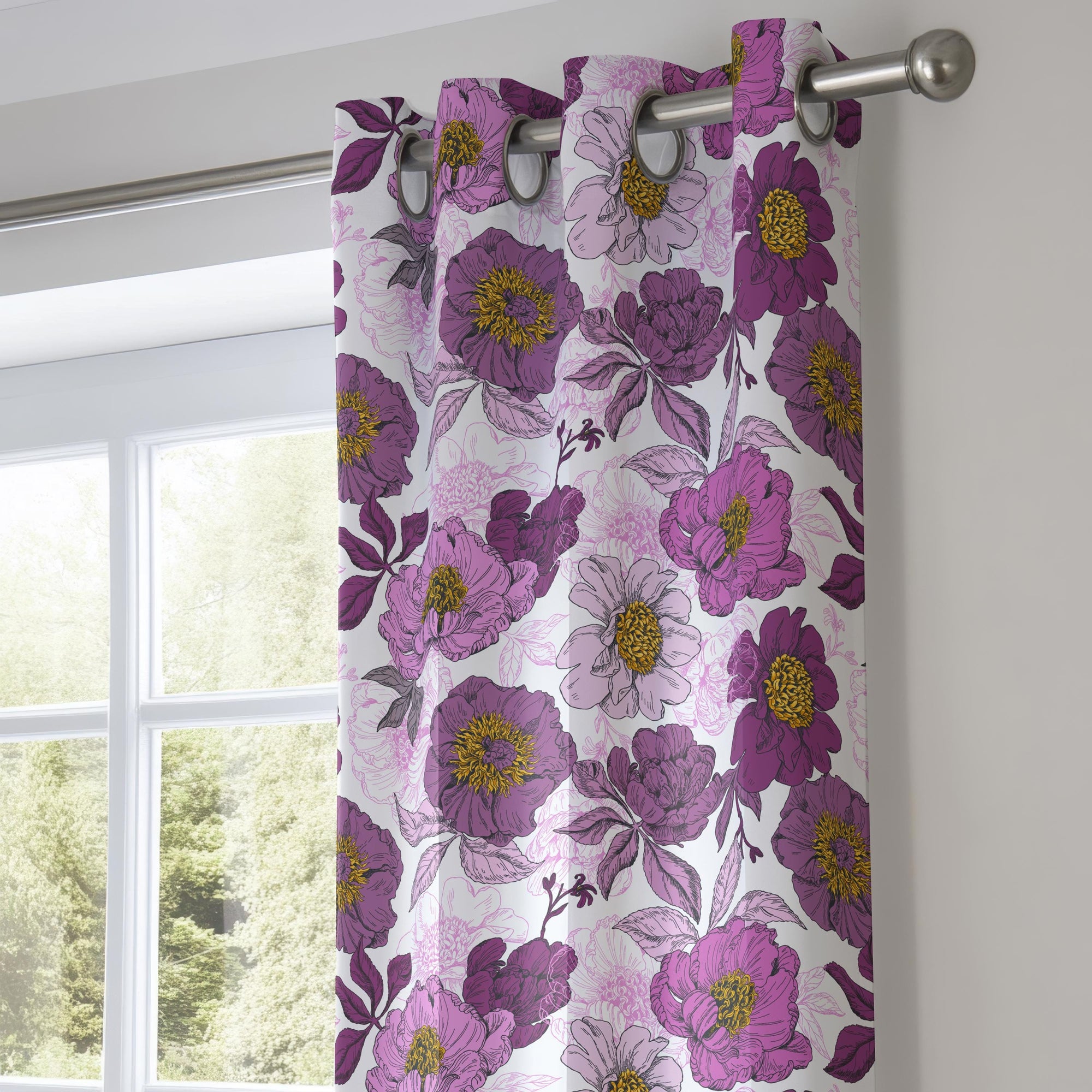 Floral Print Curtains, Purple Floral Curtains, Flowers Window Curtain Panels, Colorful Floral Drapes, Floral Curtain Panels, Purple Curtains