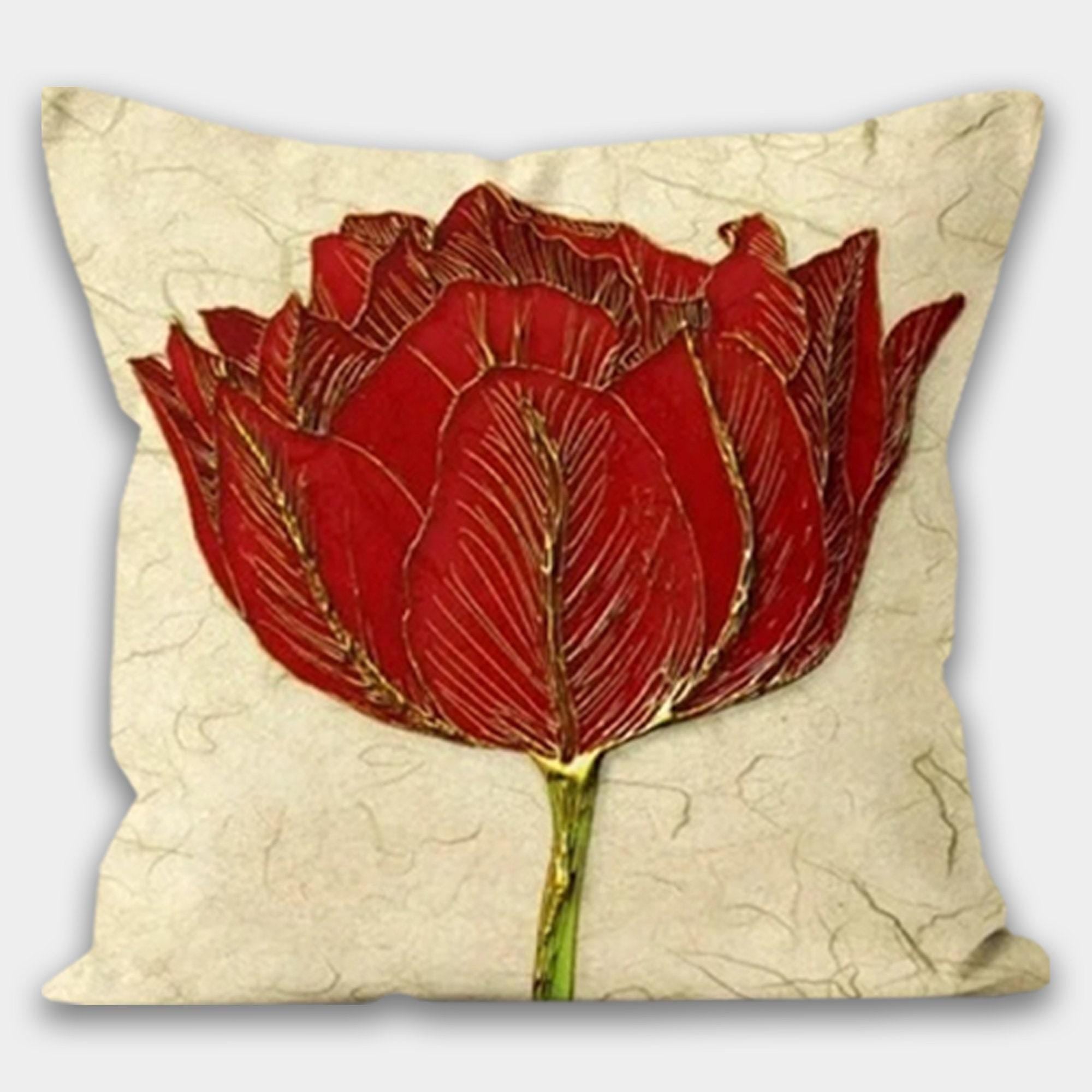 Waterproof Outdoor Floral Pillow Covers, Bold Botanical Cushion Covers for Patio & Living Room, Red Floral Indoor/Outdoor Home Decor