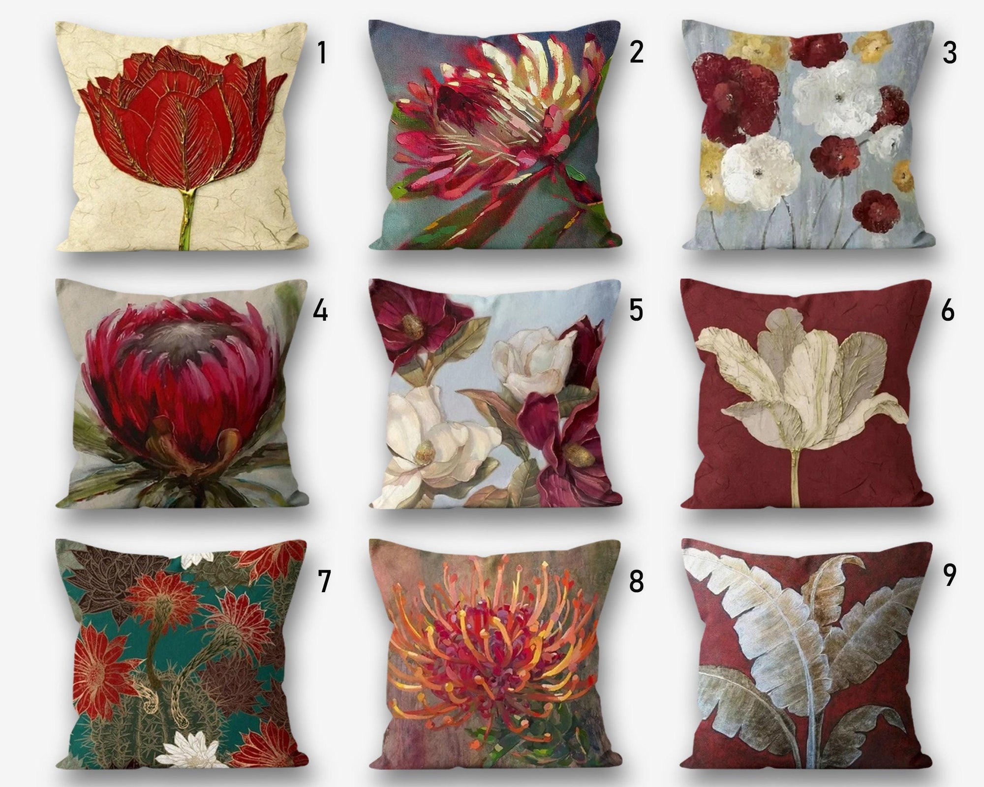 Waterproof Outdoor Floral Pillow Covers, Bold Botanical Cushion Covers for Patio & Living Room, Red Floral Indoor/Outdoor Home Decor