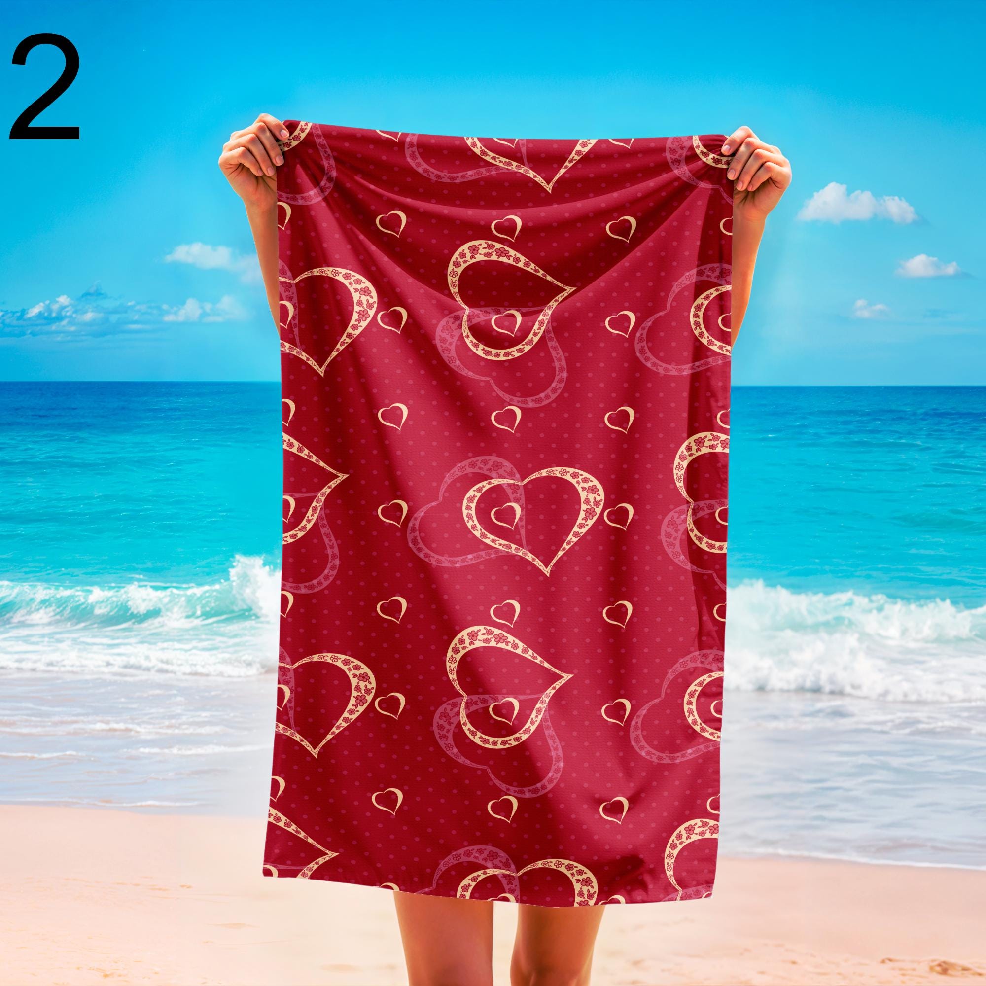 Colorful Heart Beach Towels, Romantic Summer Style Pool Towel, Soft & Lightweight Sand-Free Towel, Heart Print Towel, Romantic Beach Gift