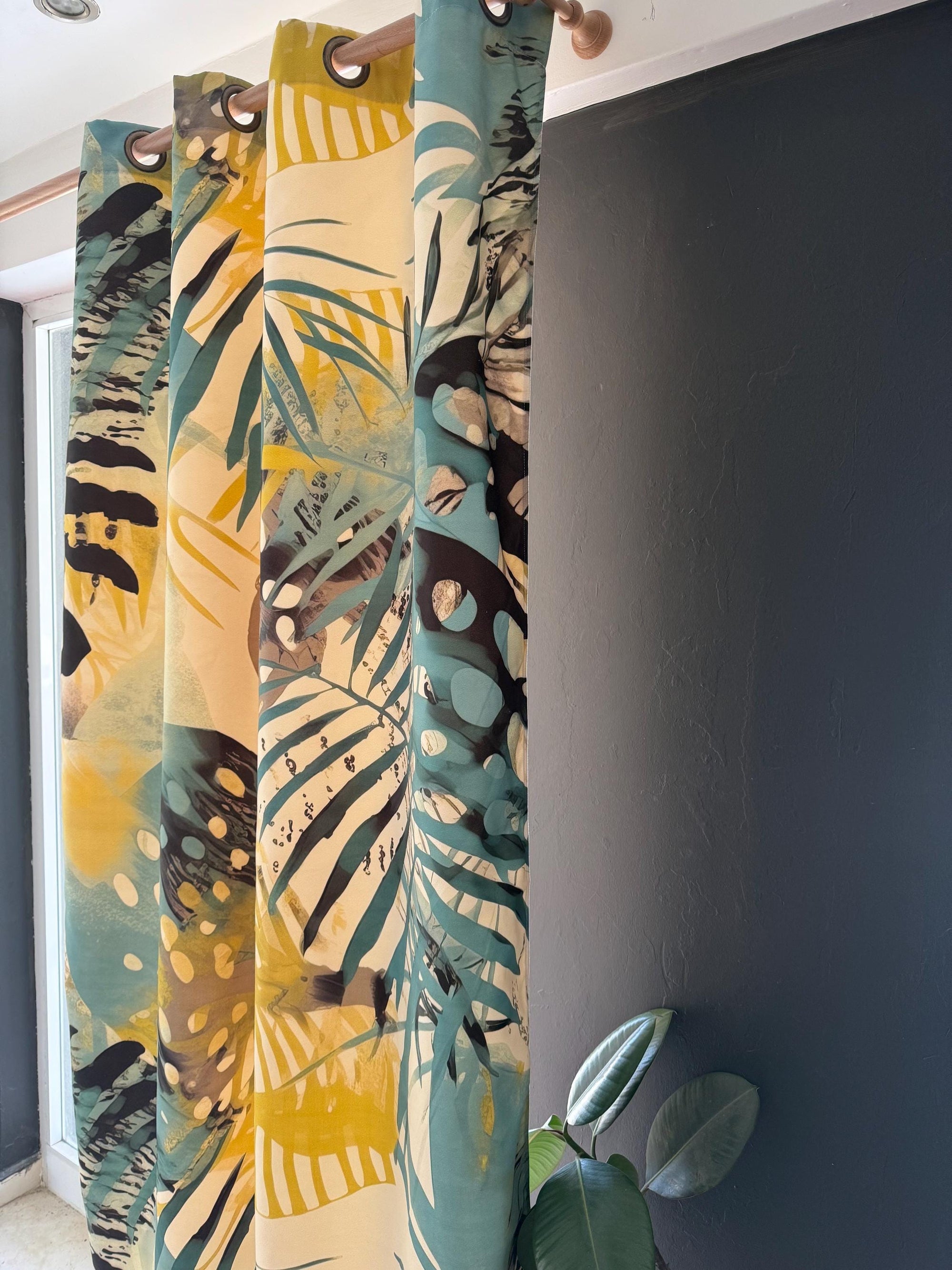 Bold Tropical Leaves Curtain, Orange Brown Monstera Print Window Panel for Fall Decor, Tropical Leaf Panels, Exotic Leaves Drapes