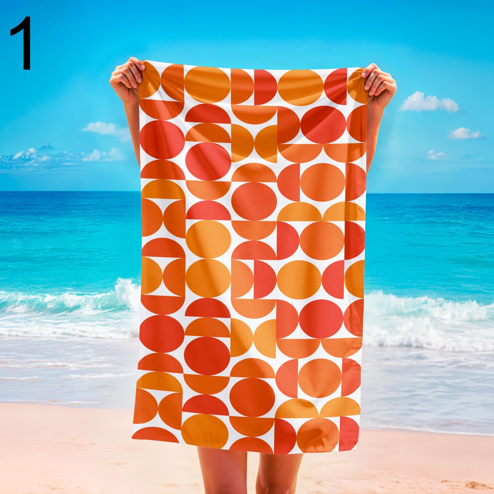 Mid-Century Modern Patterned Summer Towels for Pool, Retro Geometric Beach Towels, Beach & Travel Towels, Retro Bathroom Towel