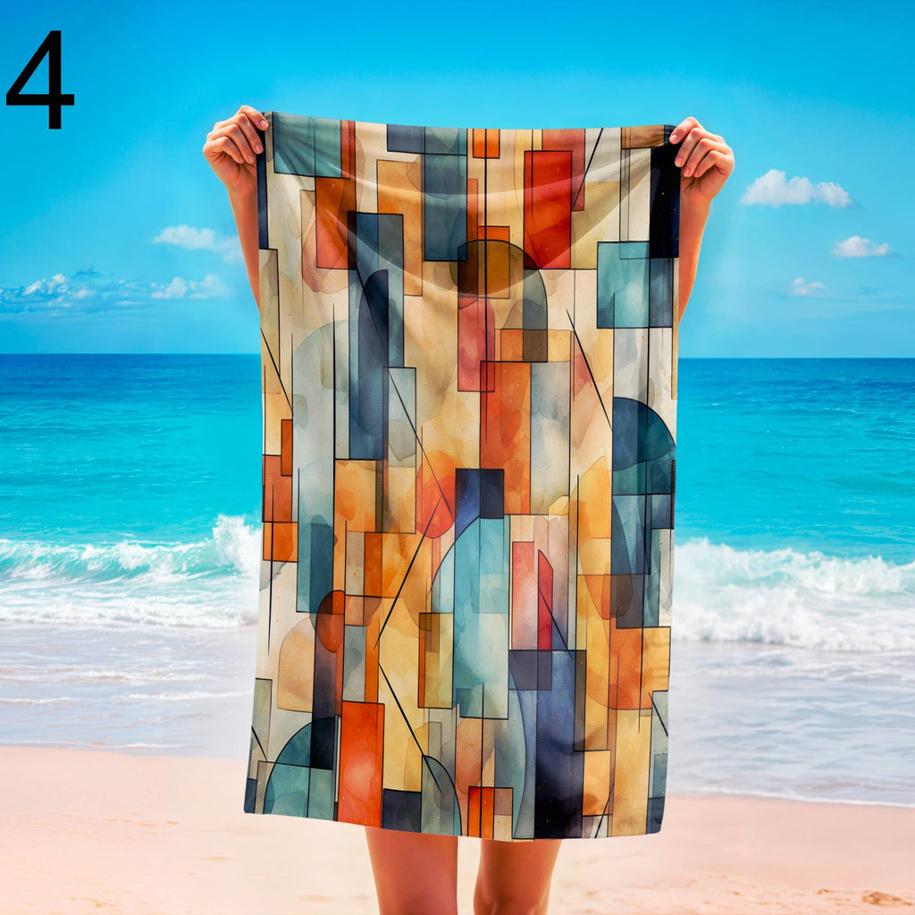 Mid-Century Modern Patterned Summer Towels for Pool, Retro Geometric Beach Towels, Beach & Travel Towels, Retro Bathroom Towel