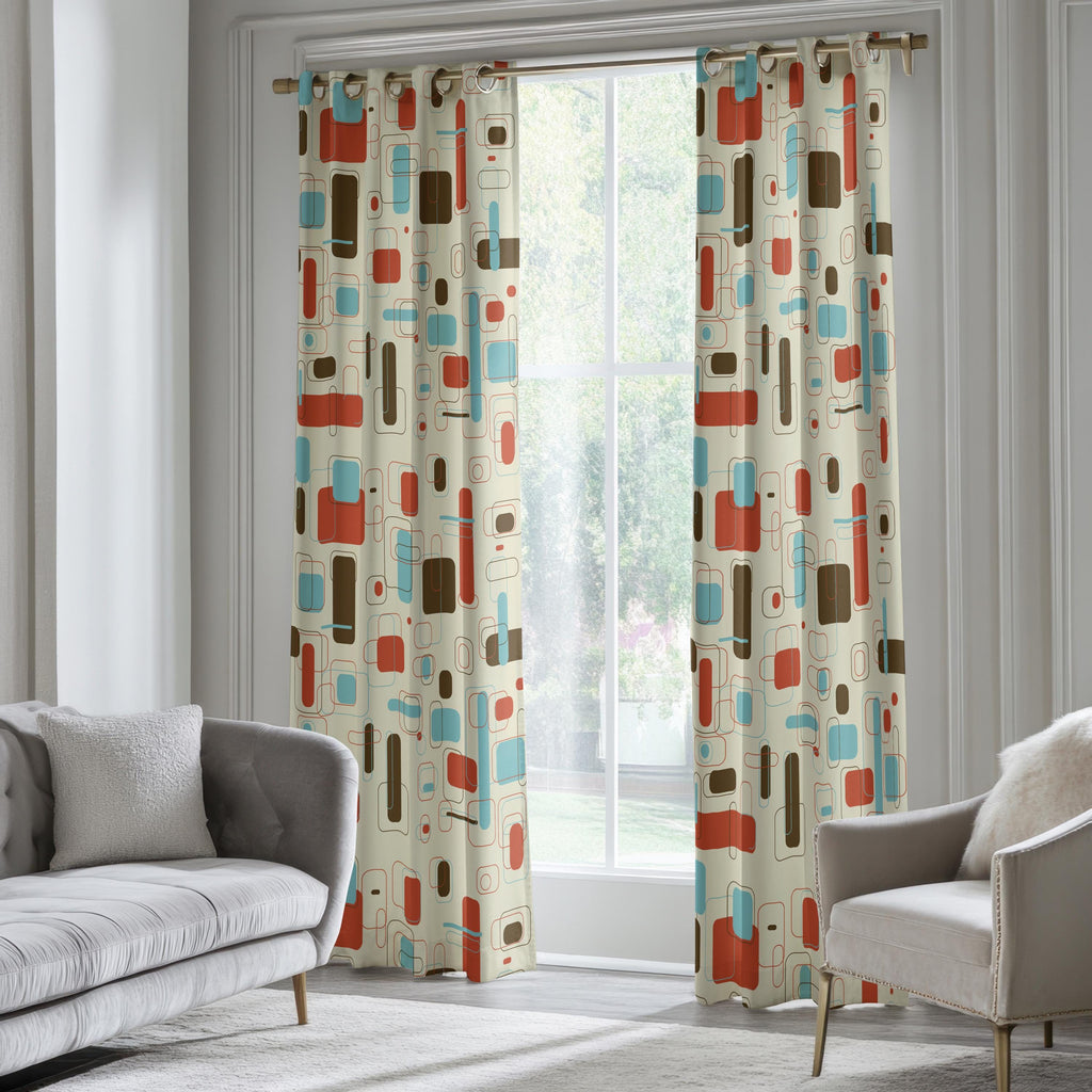 Retro Vintage Curtains, Mid Century Window Curtain, 50s 60s Retro Print Curtain Panels, MCM Curtains, 70s Retro Geometric Abstract Drapes