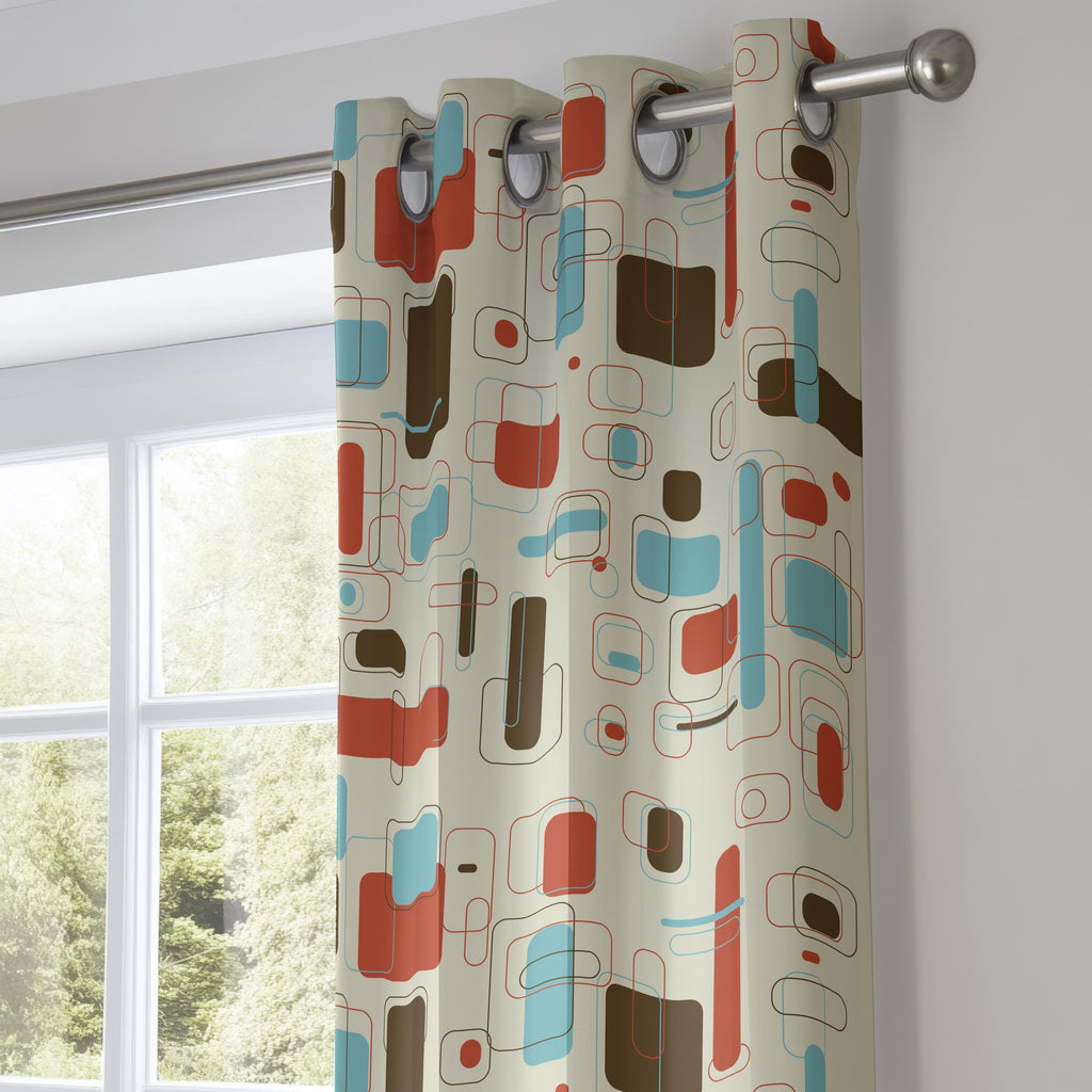 Retro Vintage Curtains, Mid Century Window Curtain, 50s 60s Retro Print Curtain Panels, MCM Curtains, 70s Retro Geometric Abstract Drapes