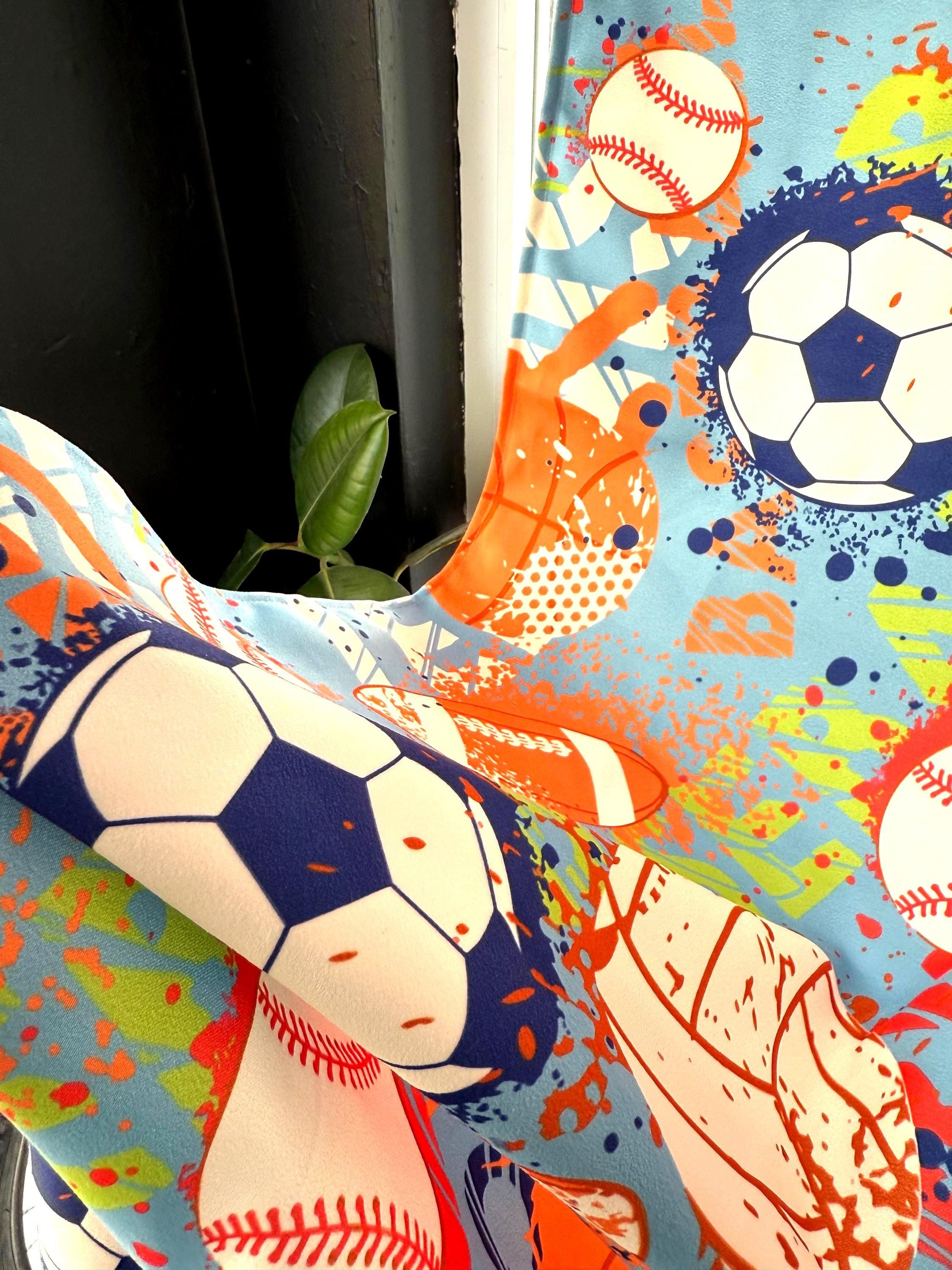 Kids Sports Theme Curtains, Boys Room Window Panels, Football Soccer Baseball Basketball Drapes, Playroom Curtain Panels