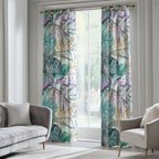Tropical Abstract Curtains, Green Purple Leaves Curtain Panels, Tropic Leaves Curtains, Botanical Window Curtain, Exotic Leaf Print Curtains