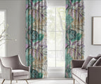Tropical Abstract Curtains, Green Purple Leaves Curtain Panels, Tropic Leaves Curtains, Botanical Window Curtain, Exotic Leaf Print Curtains