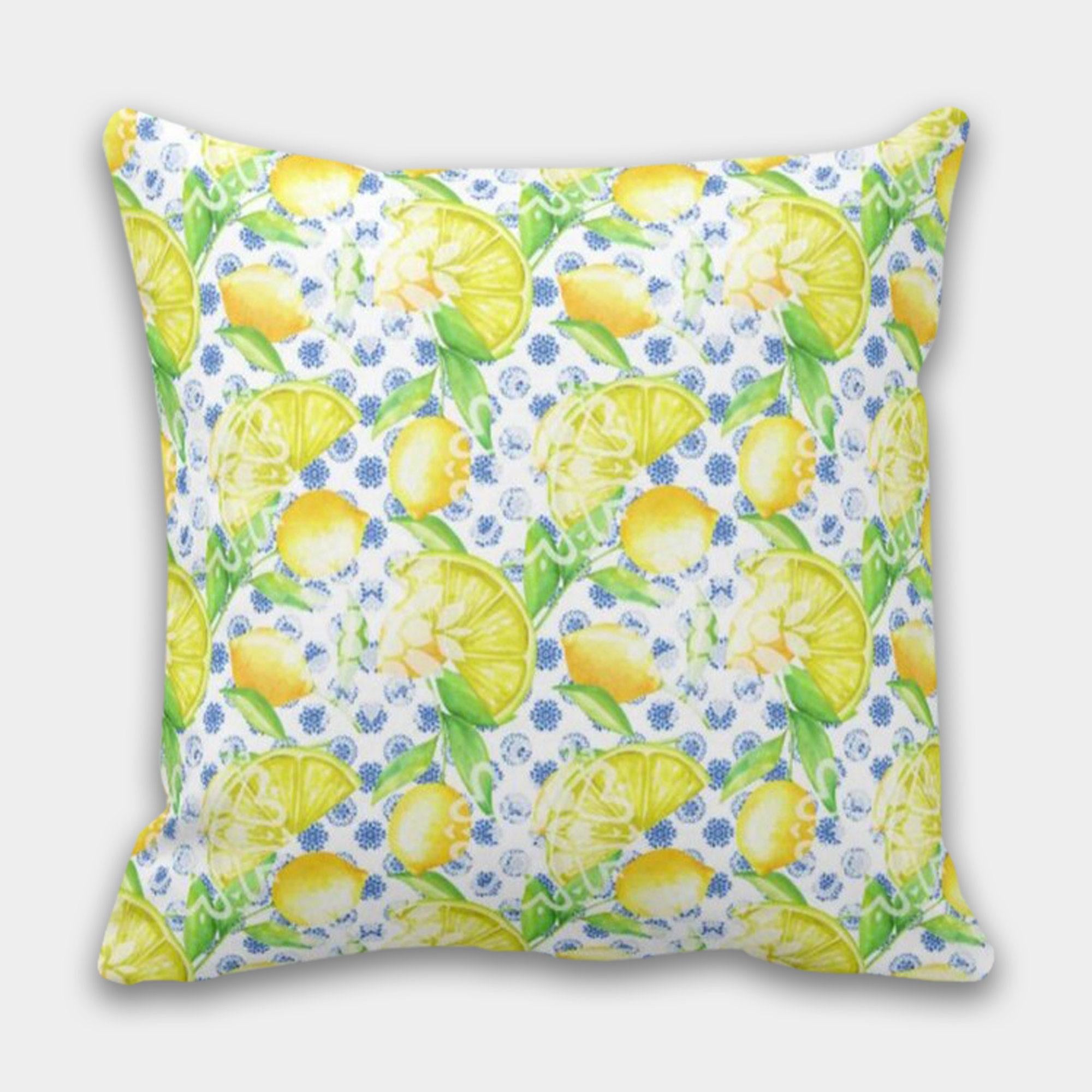 Yellow Lemon Pillow Covers, Waterproof Lemon Pillowcase, Floral Summer Pillow, Lemon Kitchen Pillow Decor, Lemon Indoor/Outdoor Home Decor
