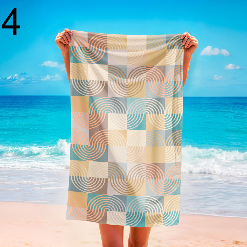 Retro Geometric Beach Towels, Mid-Century Modern Patterned Summer Towels for Pool, Beach & Travel Towels, Retro Bathroom Towel