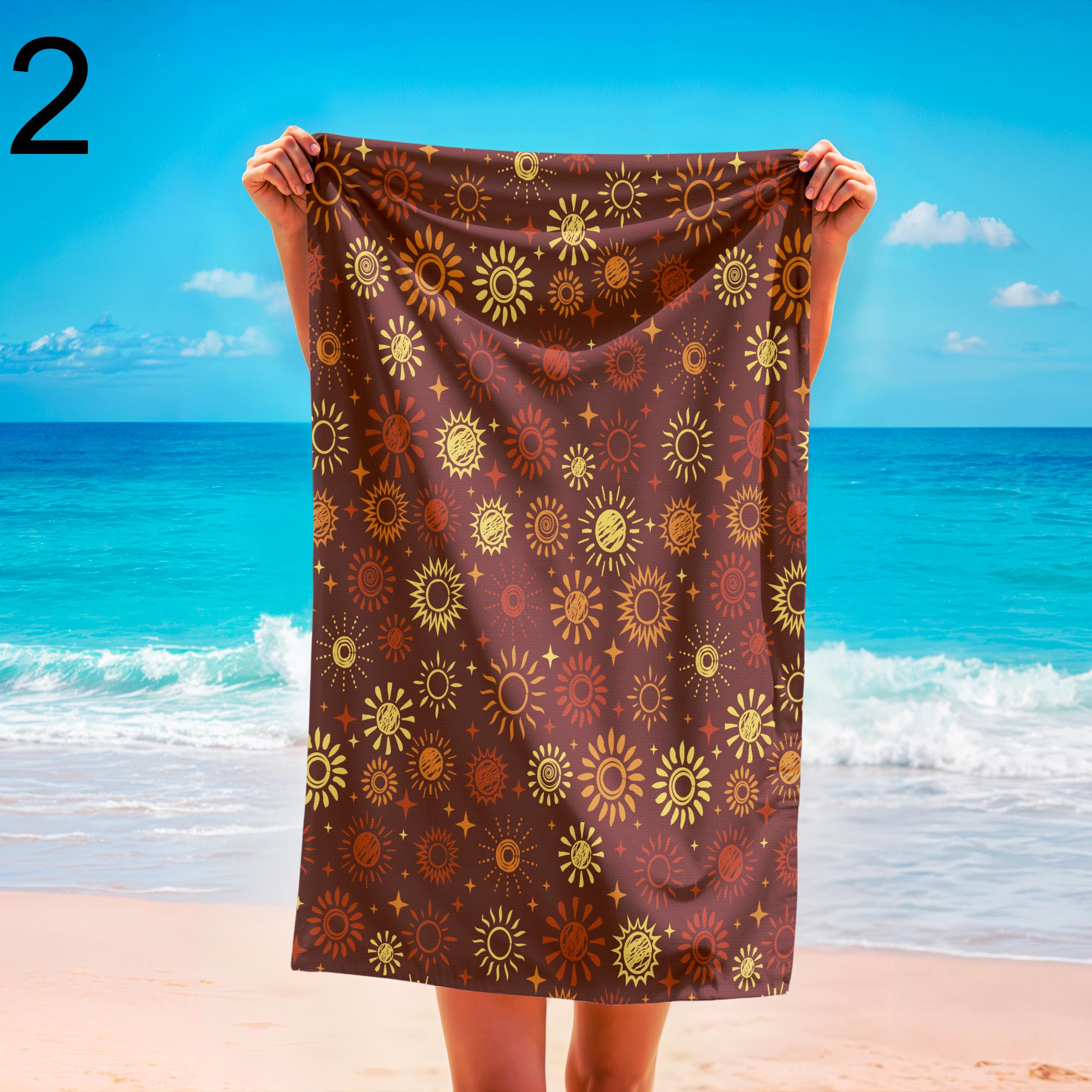 Retro Floral Sun Beach Towel, Colorful Sunburst Floral Pool Towel, Mid-Century Tropical Beach Towel, Boho Summer Tropical Print Beach Towel