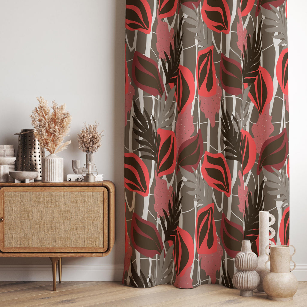 Tropical Leaf Curtain Panels, Botanical Window Drapes, Exotic Plants Curtains, Tropical Leaves Grommet Panels, Botanical Leaf Curtain