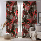 Tropical Leaf Curtain Panels, Botanical Window Drapes, Exotic Plants Curtains, Tropical Leaves Grommet Panels, Botanical Leaf Curtain