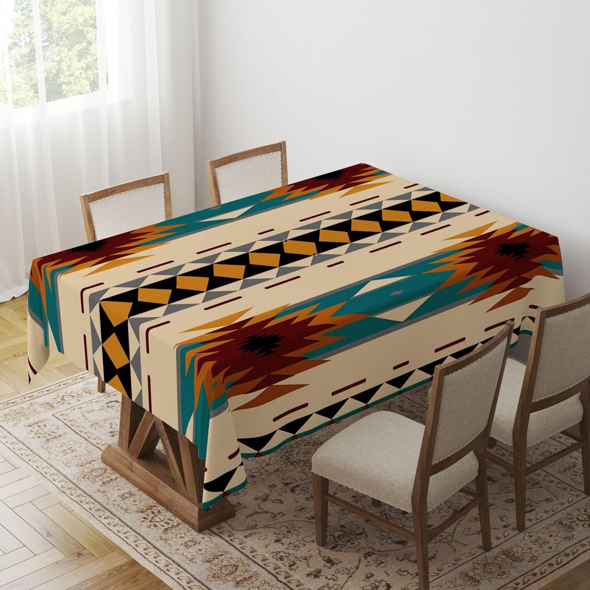 Ethnic Boho Tablecloth, Southwestern Aztec Tablecloth, Kilim Rug Print Tablecloth, Boho Home Decor, Native American Tablecloth
