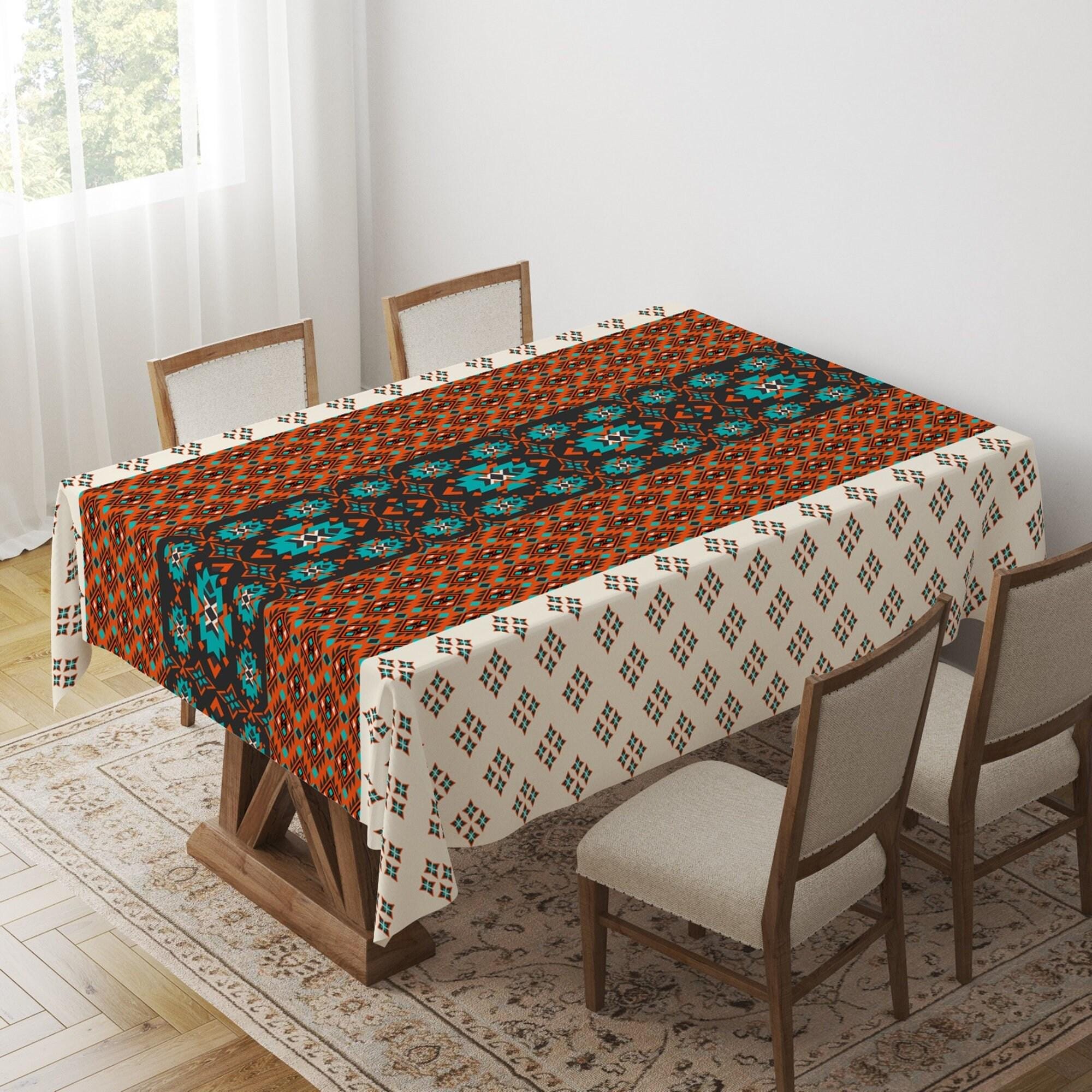 Rug&Ethnic Tablecloth, Kilim Rug Print Tablecloth, Ethnic Boho Tablecloth, Southwestern Aztec Tablecloth, Boho Tablecloth