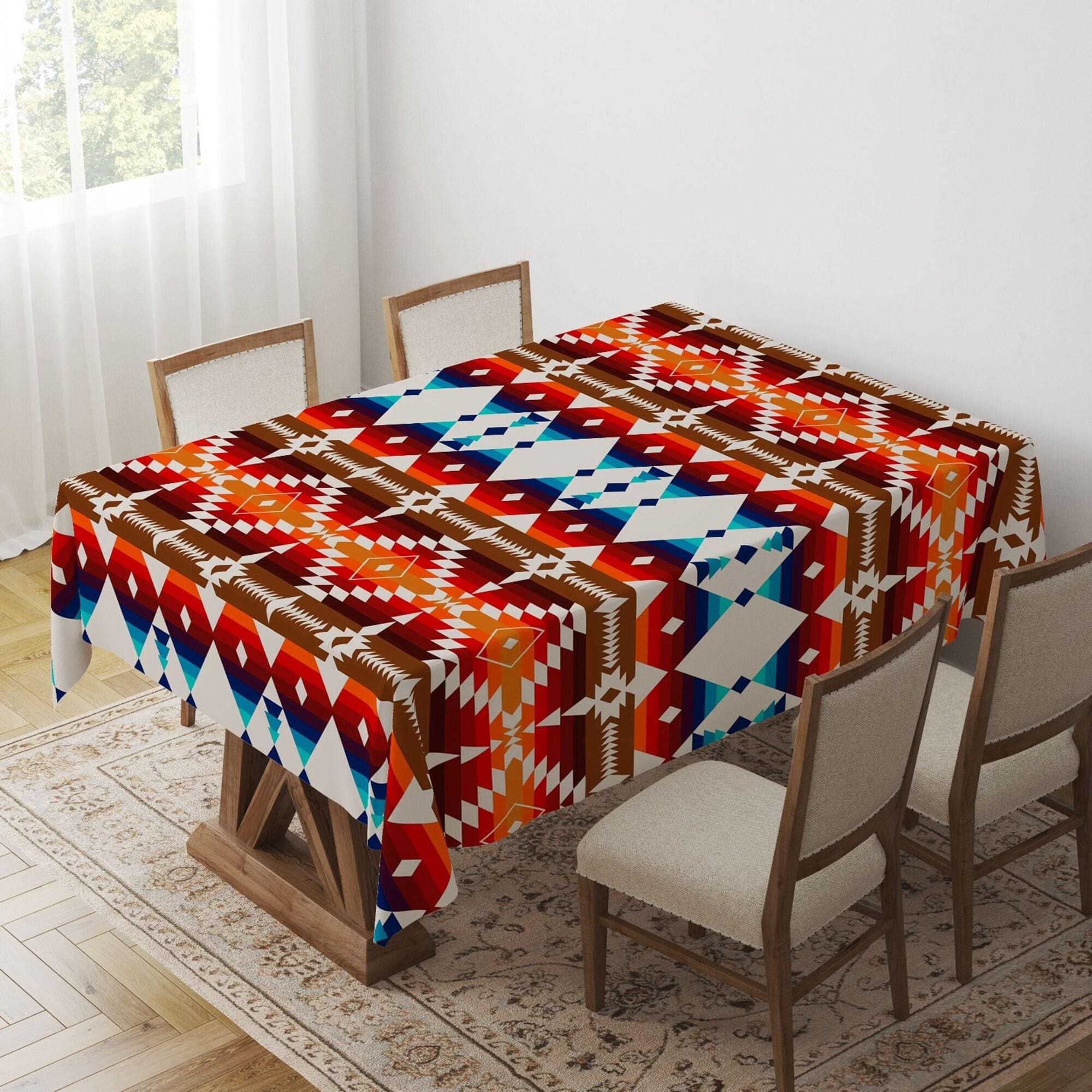 Ethnic Boho Tablecloth, Southwestern Aztec Tablecloth, Kilim Rug Print Tablecloth, Boho Home Decor, Native American Tablecloth