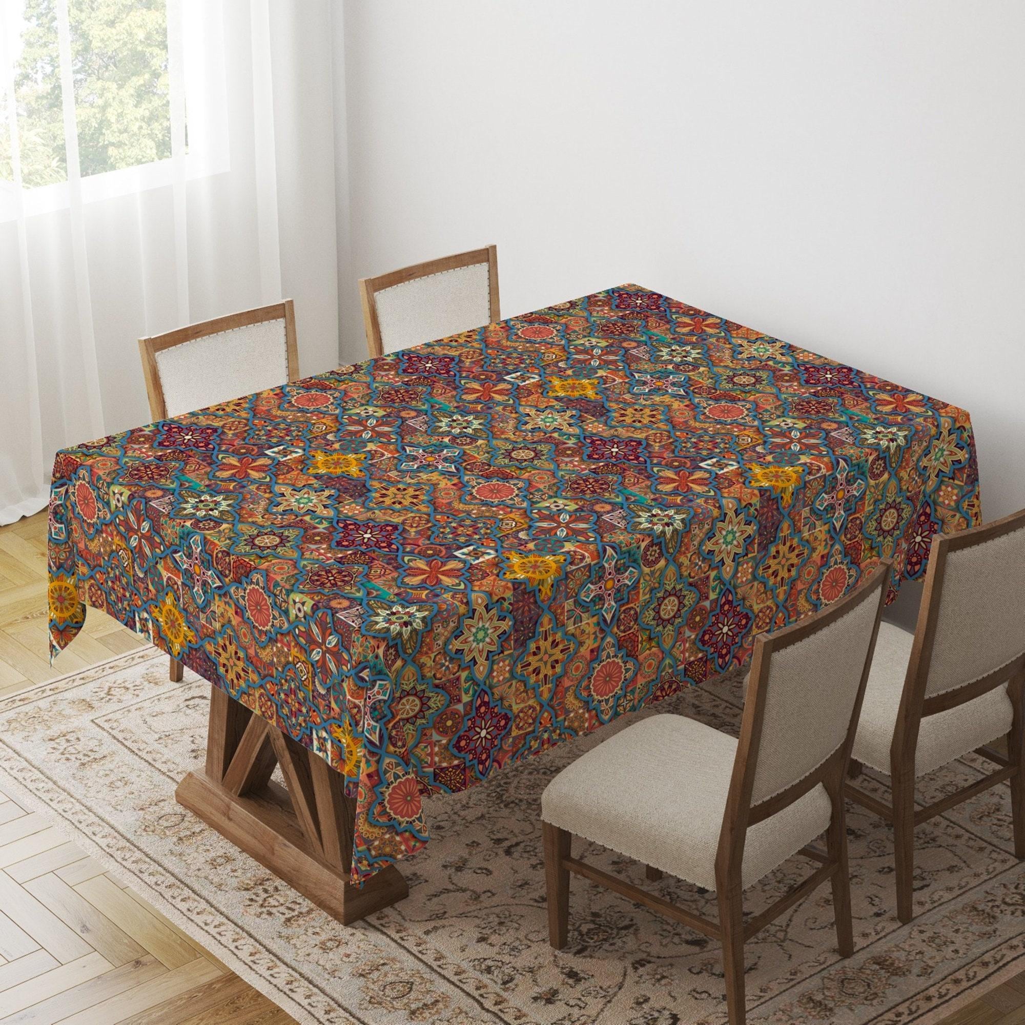 Ethnic Boho Tablecloth, Southwestern Aztec Tablecloth, Kilim Rug Print Tablecloth, Boho Home Decor, Native American Tablecloth