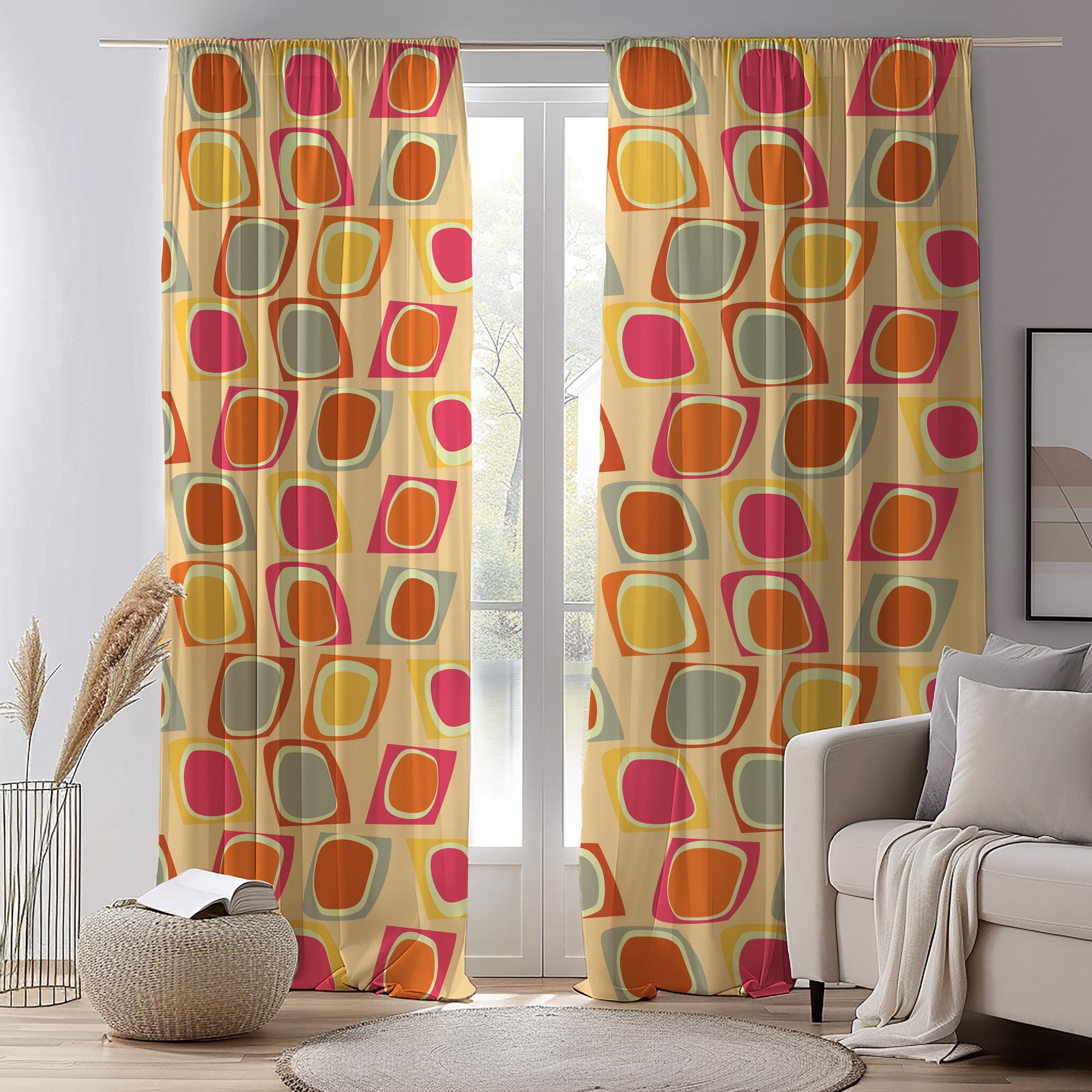 Retro Curtains, Mid Century Window Curtains, 70s Retro Colorful Abstract Curtain, MCM Print Curtain, 60s Retro Geometric Abstract Drapes