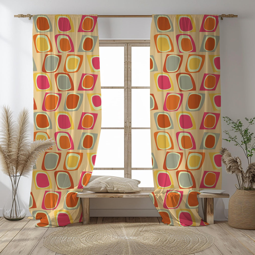 Retro Curtains, Mid Century Window Curtains, 70s Retro Colorful Abstract Curtain, MCM Print Curtain, 60s Retro Geometric Abstract Drapes
