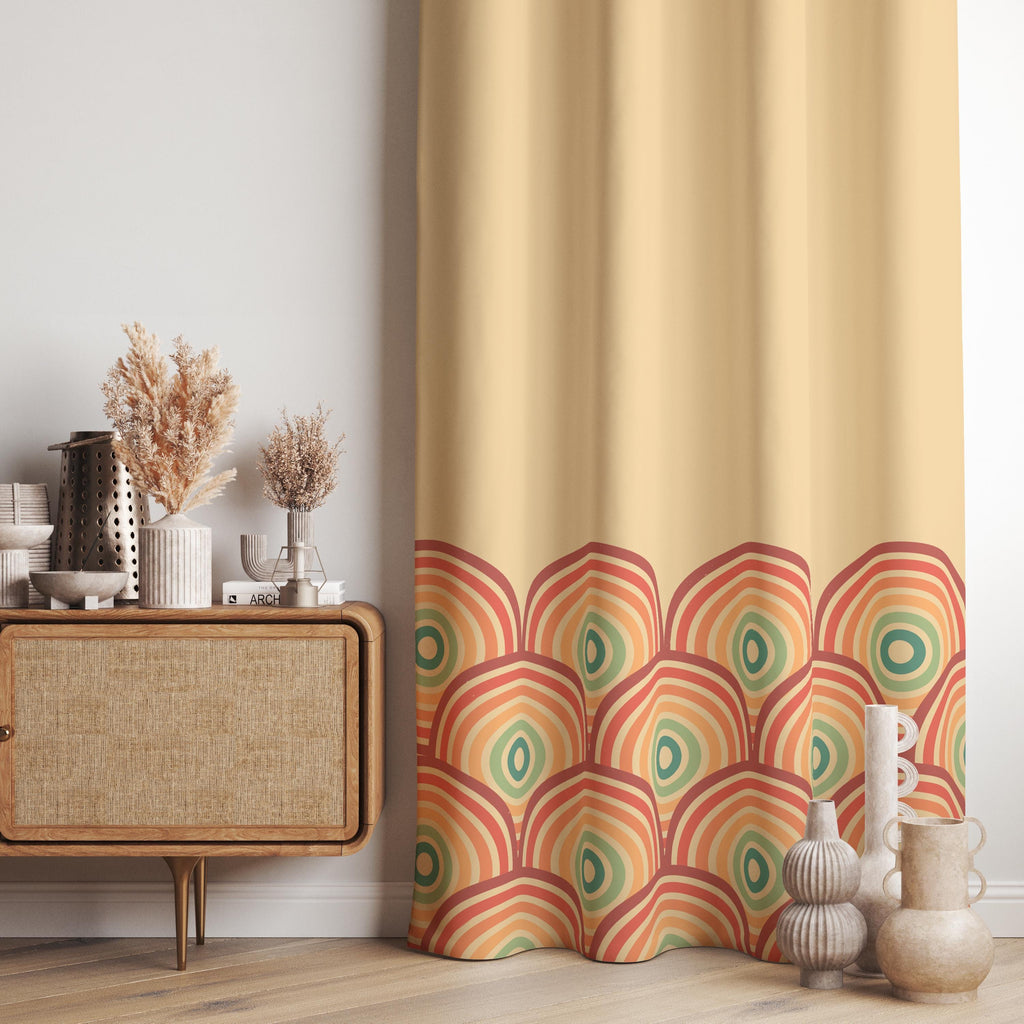 Retro Rainbow Window Curtains, Mid Century Modern Grommet Curtain, 70s Groovy Lines Curtain, Retro Abstract Style Living Room Drapes