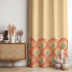 Retro Rainbow Window Curtains, Mid Century Modern Grommet Curtain, 70s Groovy Lines Curtain, Retro Abstract Style Living Room Drapes
