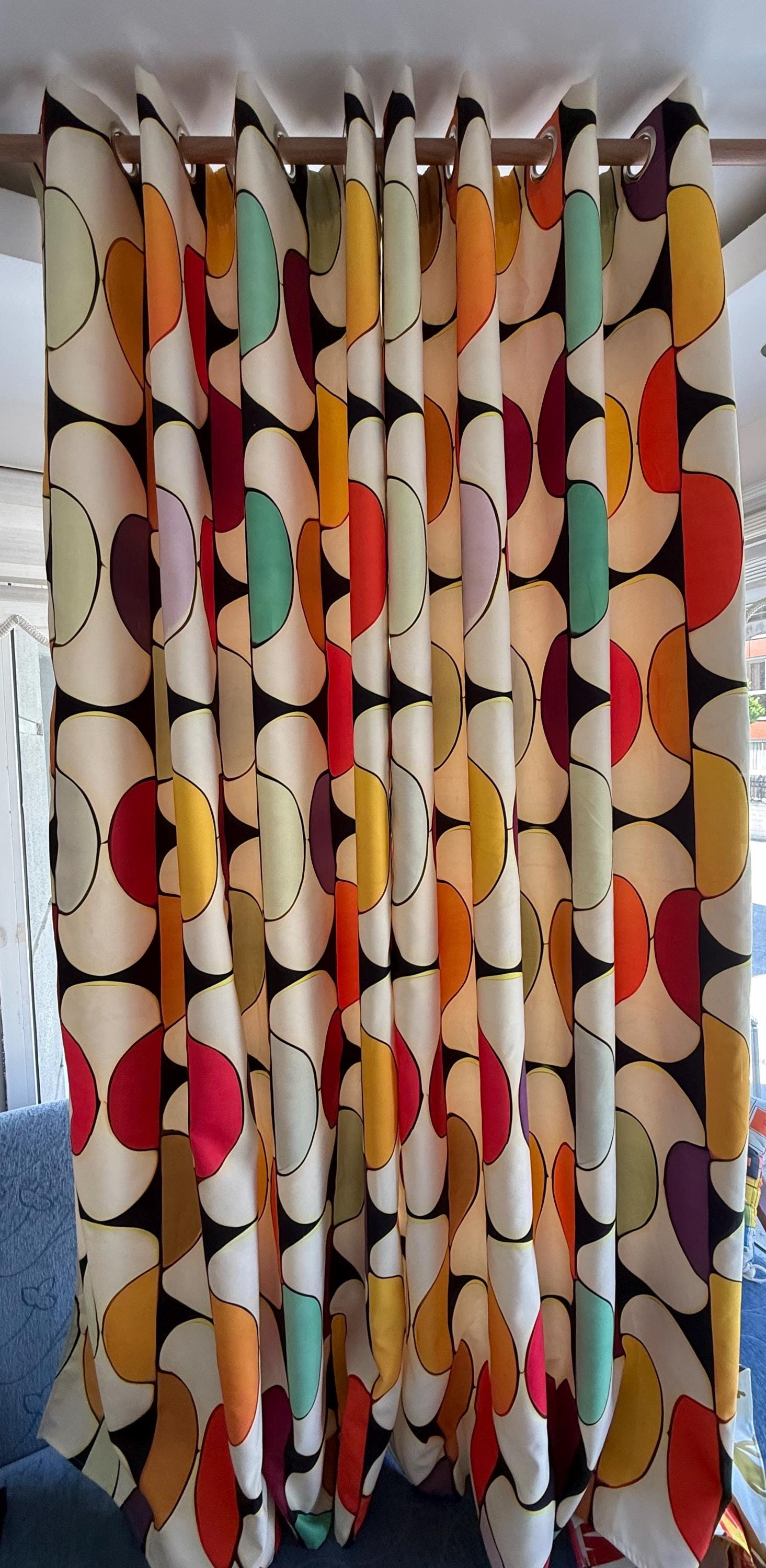 Retro Window Curtains, Mid Century Grommet Curtain, 70s Colorful Boho Curtain, Retro Abstract Style Living Room Drapes