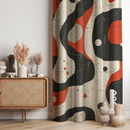 Mid Century Wavy Curtains, Retro Black Red Wavy Abstract Curtains, 60s Retro Abstract Curtain, 70s Retro Grommet Curtain Panels, MCM Drapes