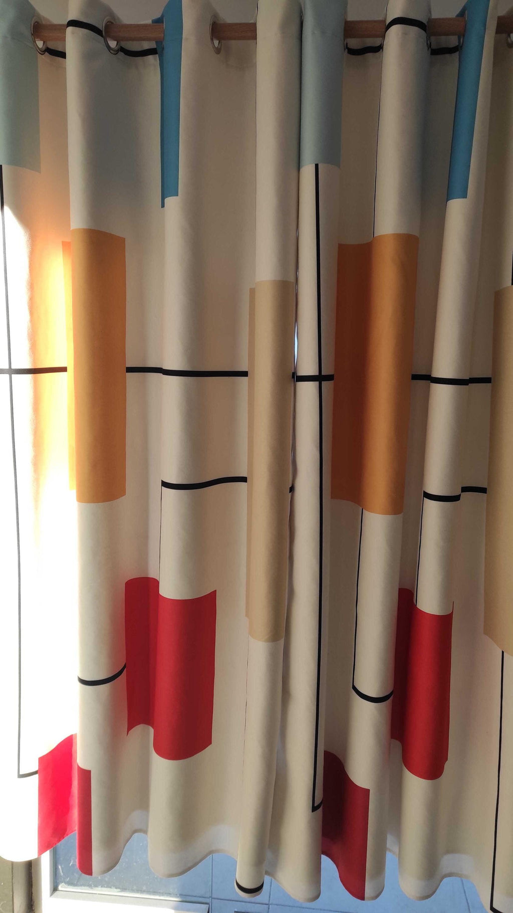 Mid Century Wavy Curtains, Retro Black Red Wavy Abstract Curtains, 60s Retro Abstract Curtain, 70s Retro Grommet Curtain Panels, MCM Drapes