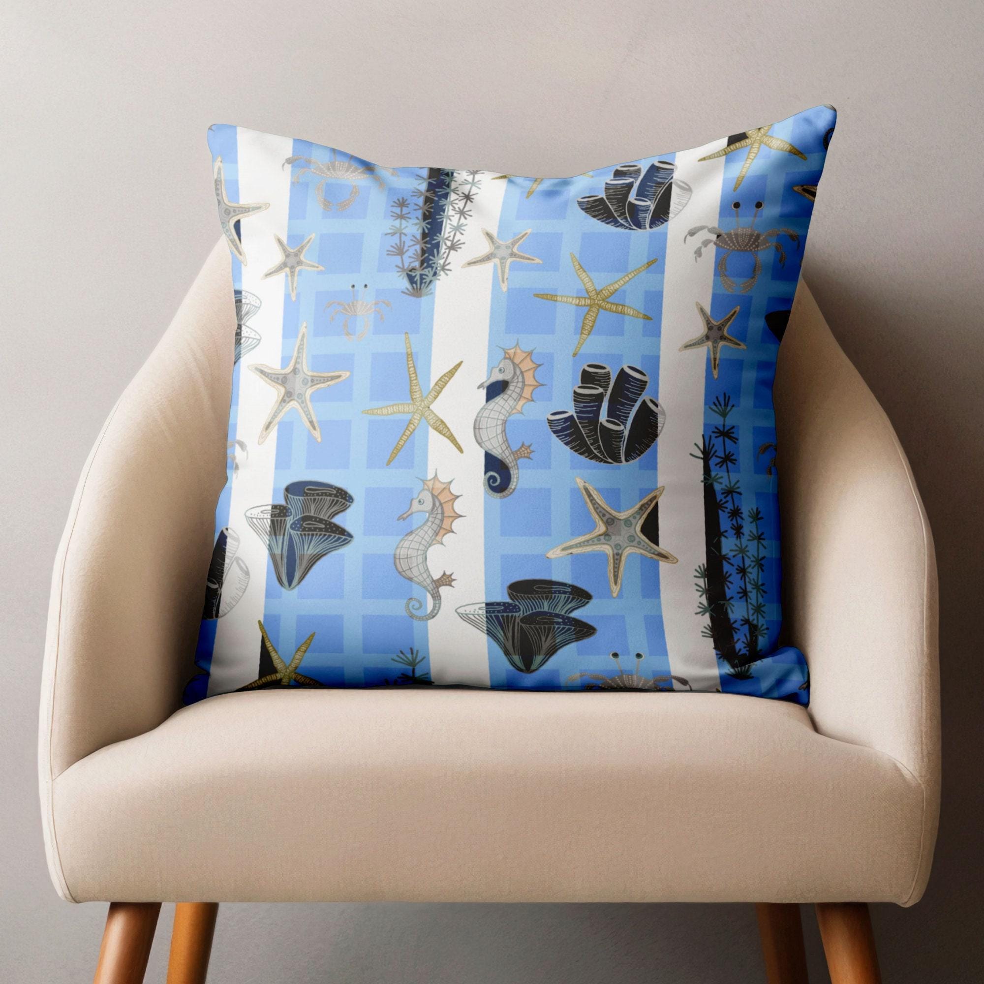 Ocean Theme İndoor/Outdoor Cushion Covers, Sailboat Decorative Pillow Covers, Blue Sea Throw Pillow Cases, Waterproff Coastal Outdoor Decor