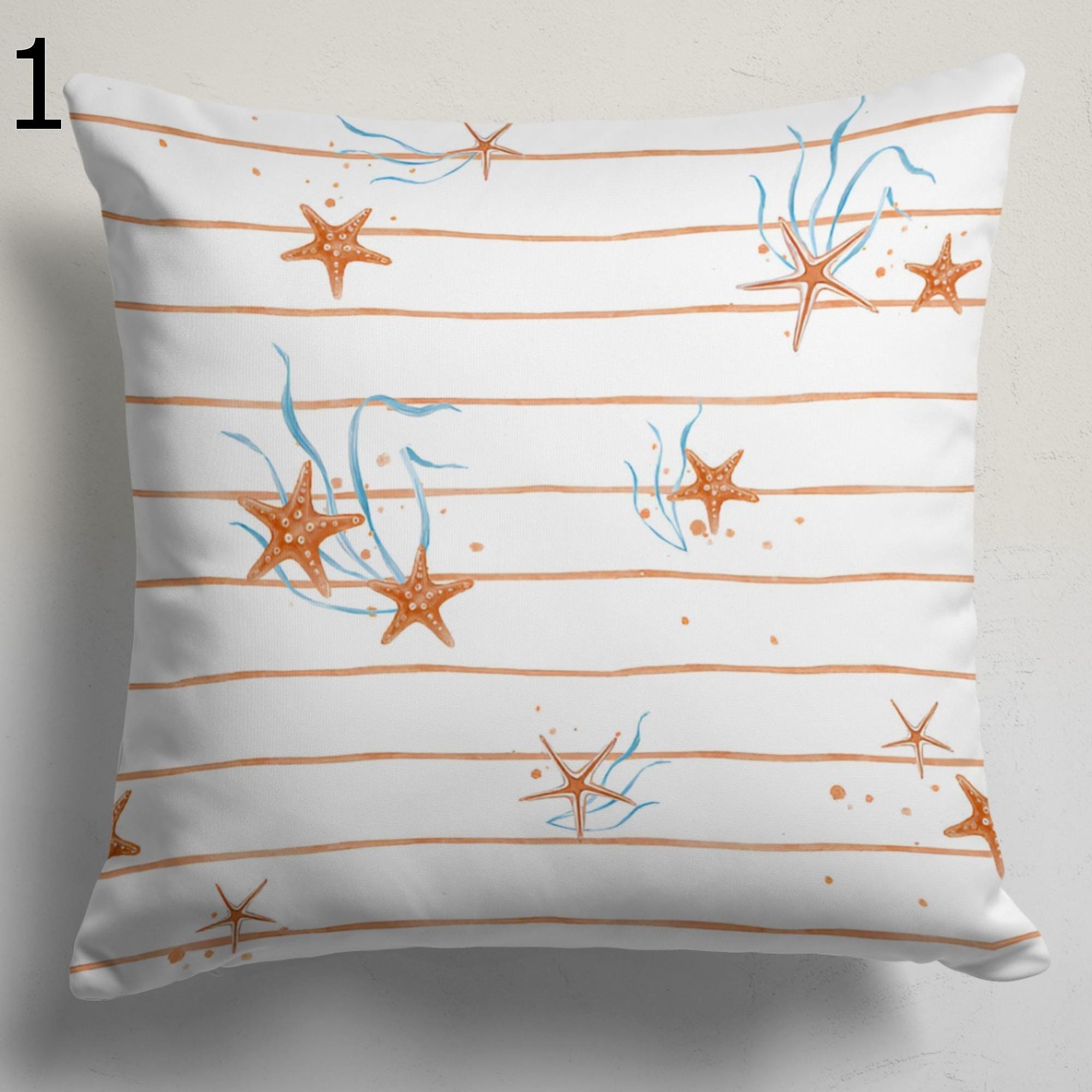 Coastal Sea Life Pillow Covers, Nautical Ocean Animal Cushion Cover, Seahorse Jellyfish Turtle Home Decor, Beach House Throw Pillow Covers