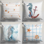 Coastal Sea Life Pillow Covers, Nautical Ocean Animal Cushion Cover, Seahorse Jellyfish Turtle Home Decor, Beach House Throw Pillow Covers