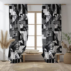 Black Curtain Panels, Retro Geometric Abstract Curtain, Black Abstract Retro Style Curtain, MCM Dark Gray Curtain, Black Bauhaus Drapes