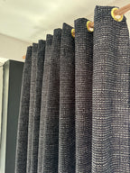 Black Curtain Panels, Retro Geometric Abstract Curtain, Black Abstract Retro Style Curtain, MCM Dark Gray Curtain, Black Bauhaus Drapes