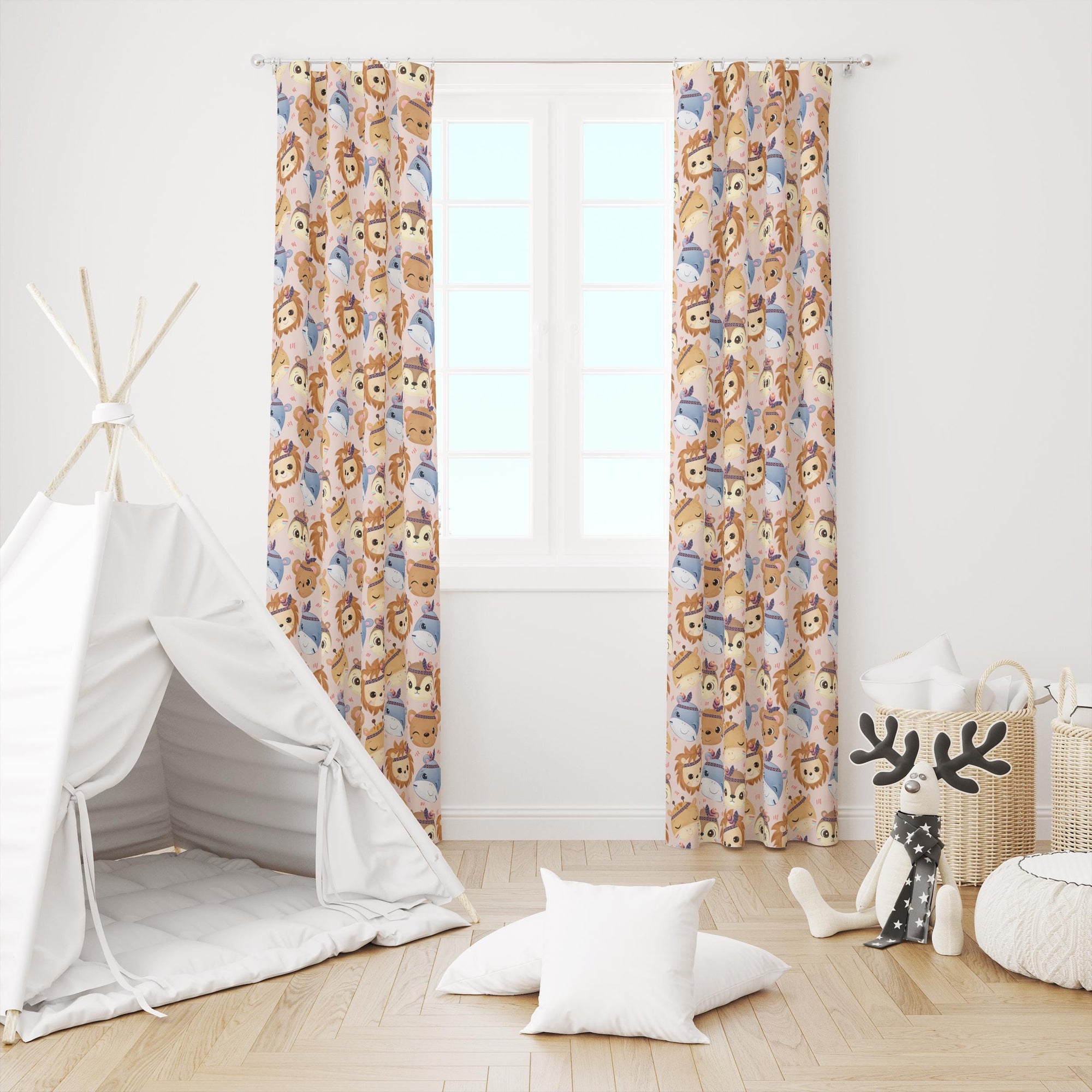 Cute Animals Print Curtain, Kids Room Drapes, Cute Safari Curtain, Nursery Cartoon Animal Art Window Curtain Panels, Toddler Print Drapes