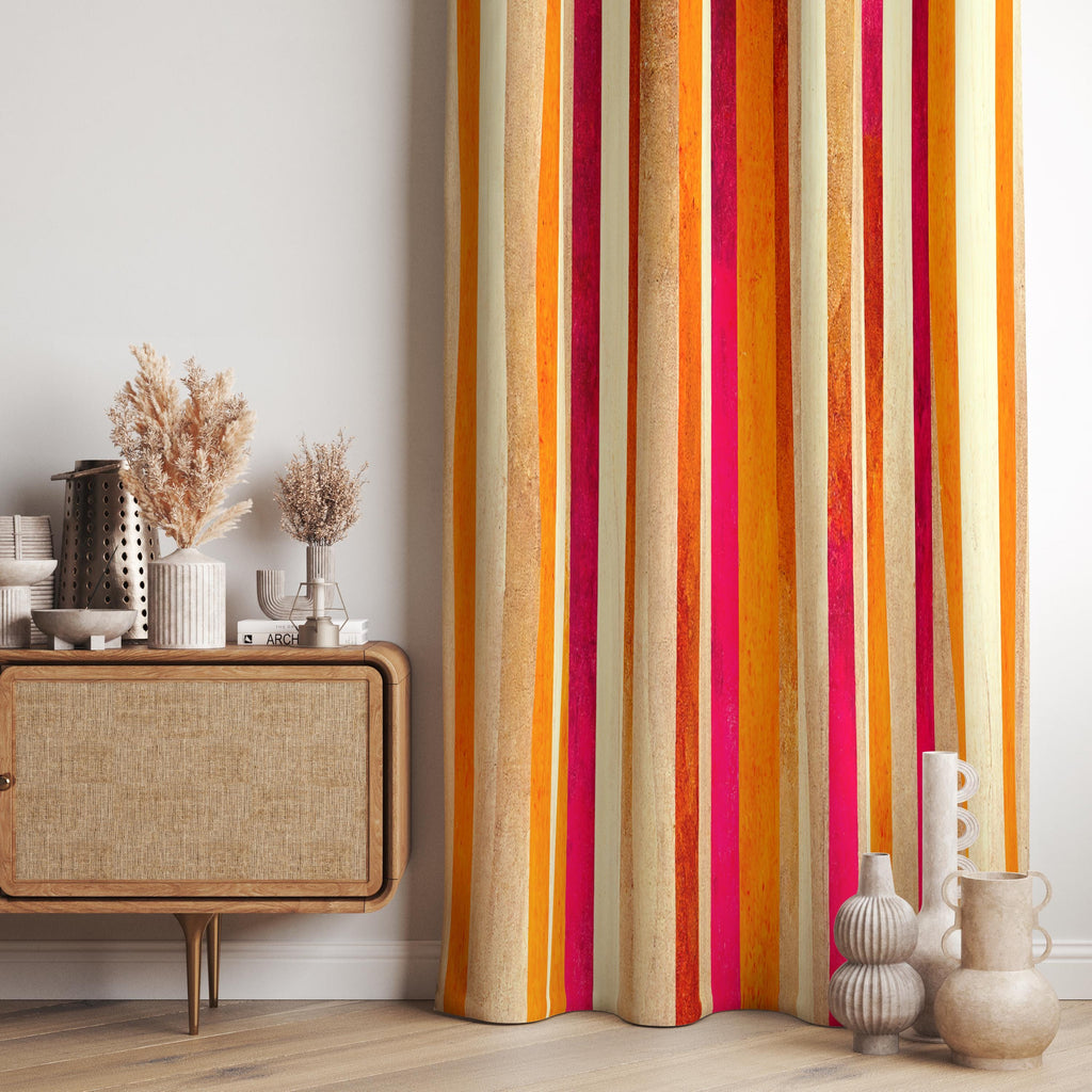70s Style Striped Curtains, Mid Century Modern Curtain Panels, Retro Geometric Window Panels, Colorful MCM Abstract Drapes, Orange Curtains