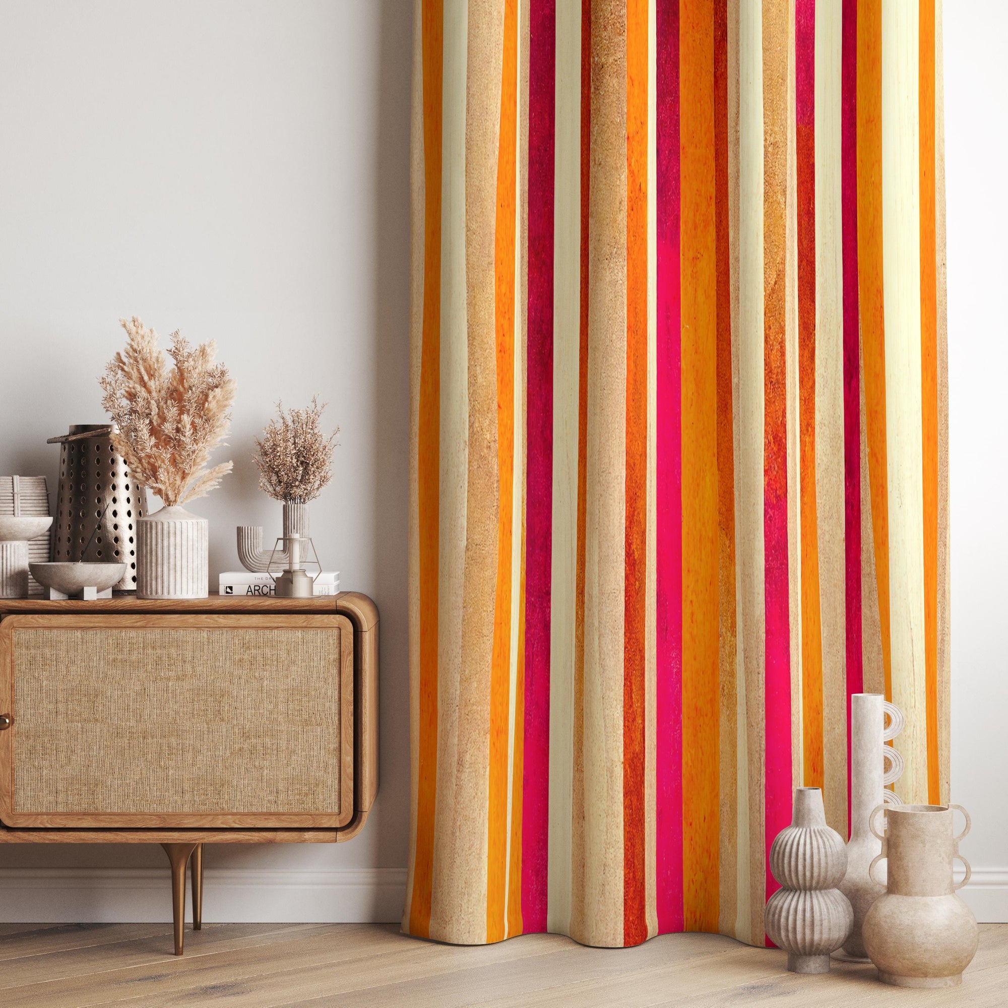 70s Style Striped Curtains, Mid Century Modern Curtain Panels, Retro Geometric Window Panels, Colorful MCM Abstract Drapes, Orange Curtains