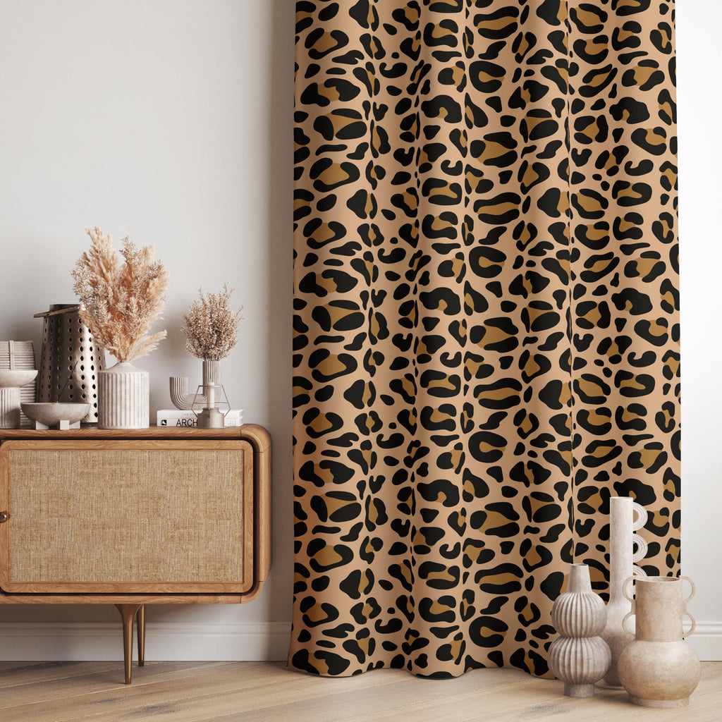 Leopard Pattern Window Panel, Leopard Print Curtain, Wild Animal Curtain Panels, Modern Boho Curtain, Exotic Room Accent Panels