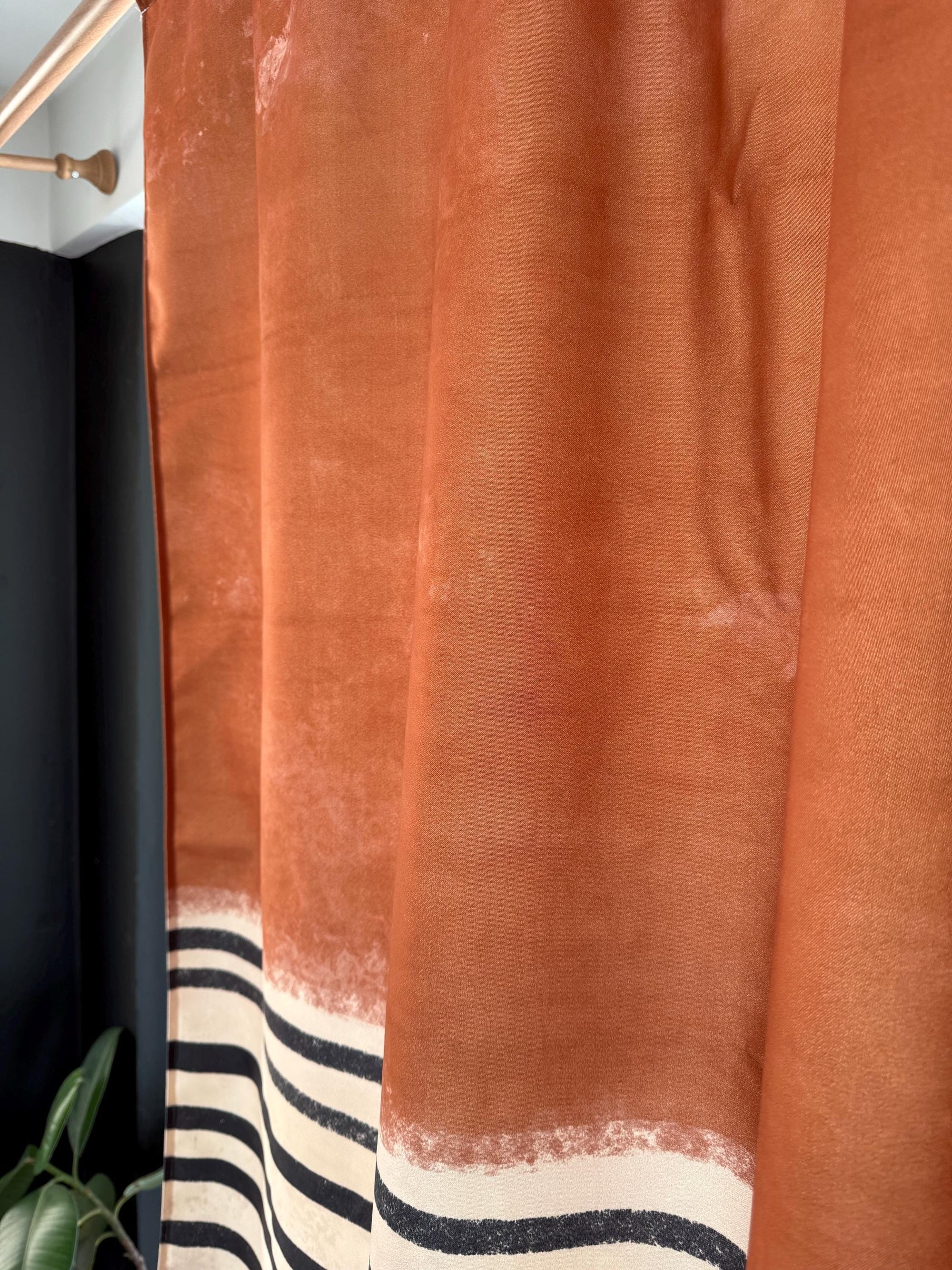 Terracotta Striped Curtain Panel, Modern Rustic Boho Window Drapes, Earth Tone Farmhouse Decor Curtain, Mid Century Modern Panel