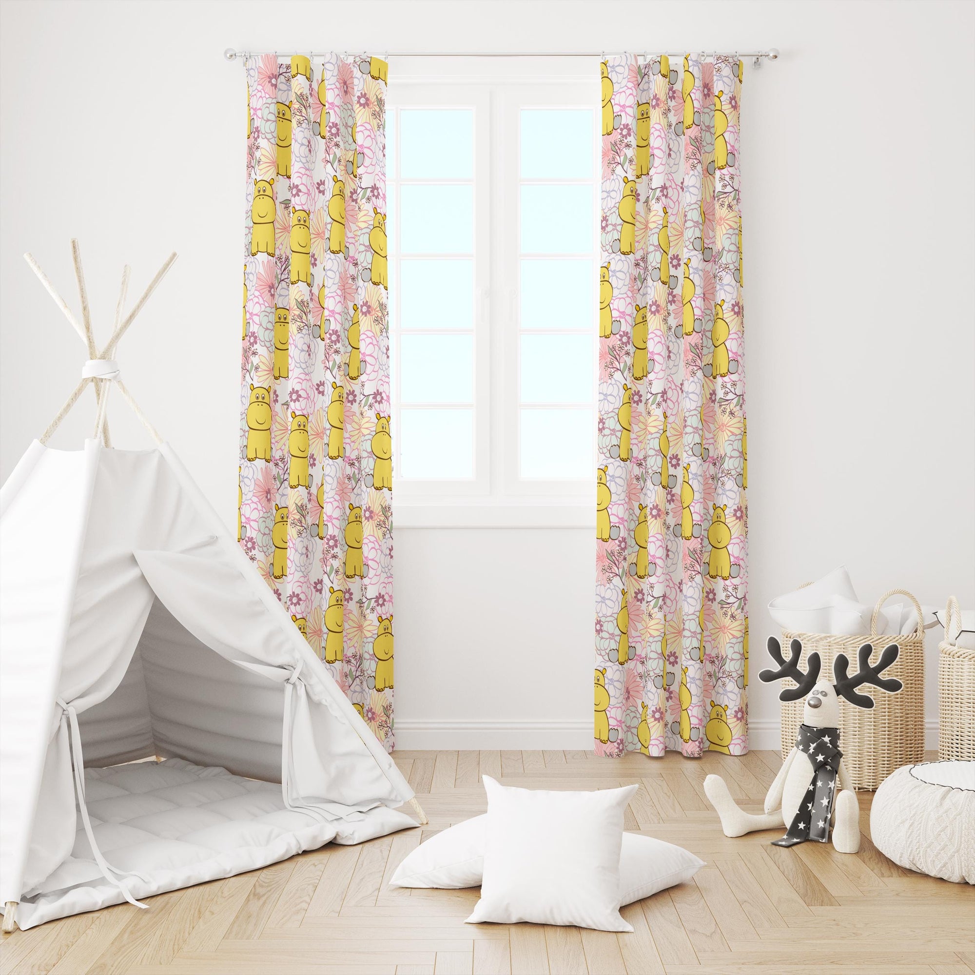 Cute Animals Print Curtain, Kids Room Drapes, Cute Animals Nursery Curtain, Cartoon Animal Art Window Curtain Panels, Toddler Print Drapes