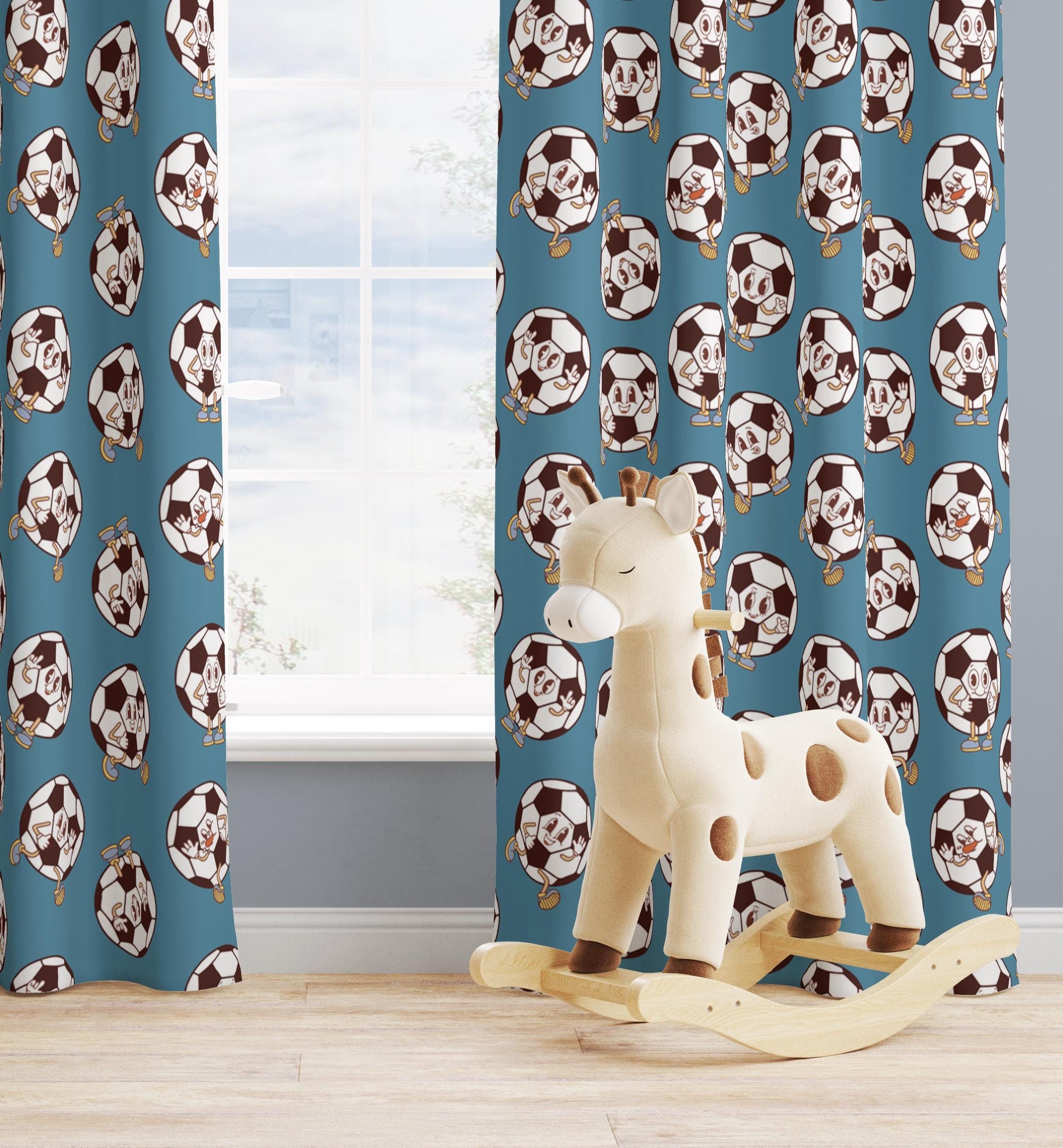 Kids Sports Theme Curtains, Boys Room Window Panels, Football Soccer Drapes, Playroom Curtain Panels