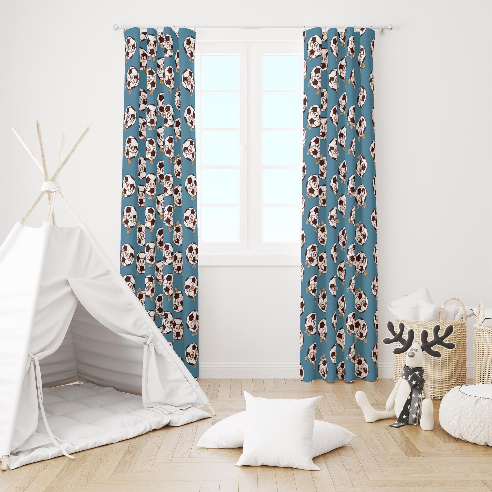 Kids Sports Theme Curtains, Boys Room Window Panels, Football Soccer Drapes, Playroom Curtain Panels